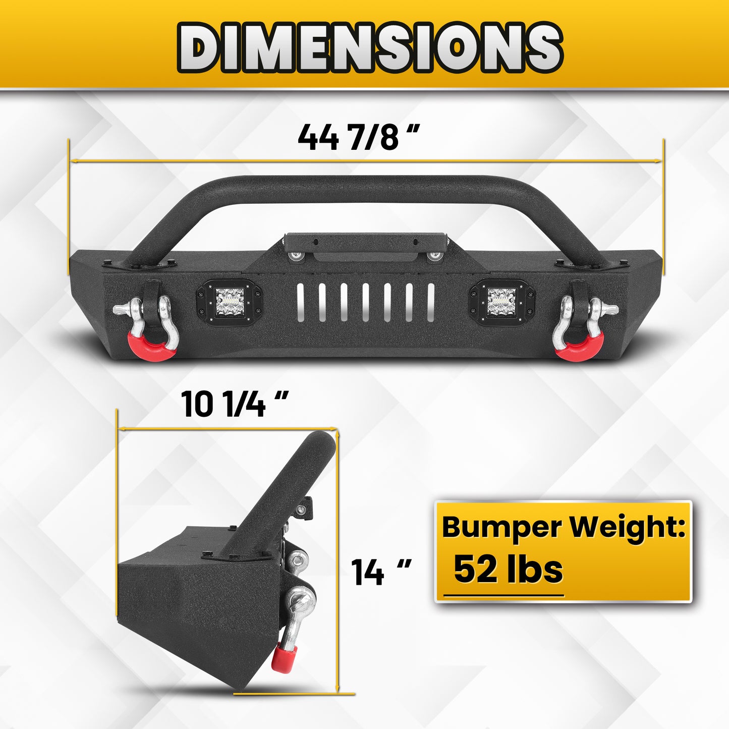 Jeep Wrangler JK/JL 07-26 & Gladiator JT Front Bumper|Direct Bolt-On, No Drill, Overland & Off-Road Defense, Dual D-rings