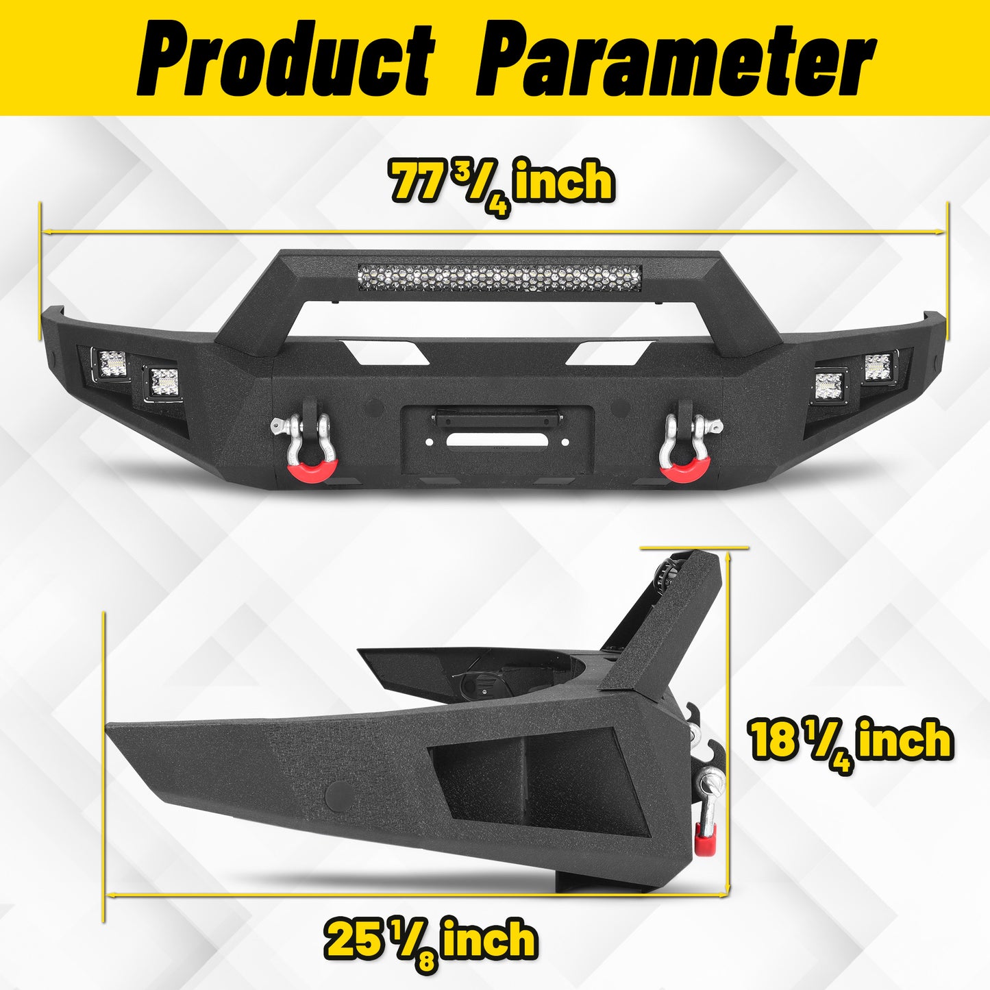 Ram 1500 Rebel 15-18 Front Bumper|Bolt-On, No Drilling, Off-Road Armor, LED Light Bar & D-Rings