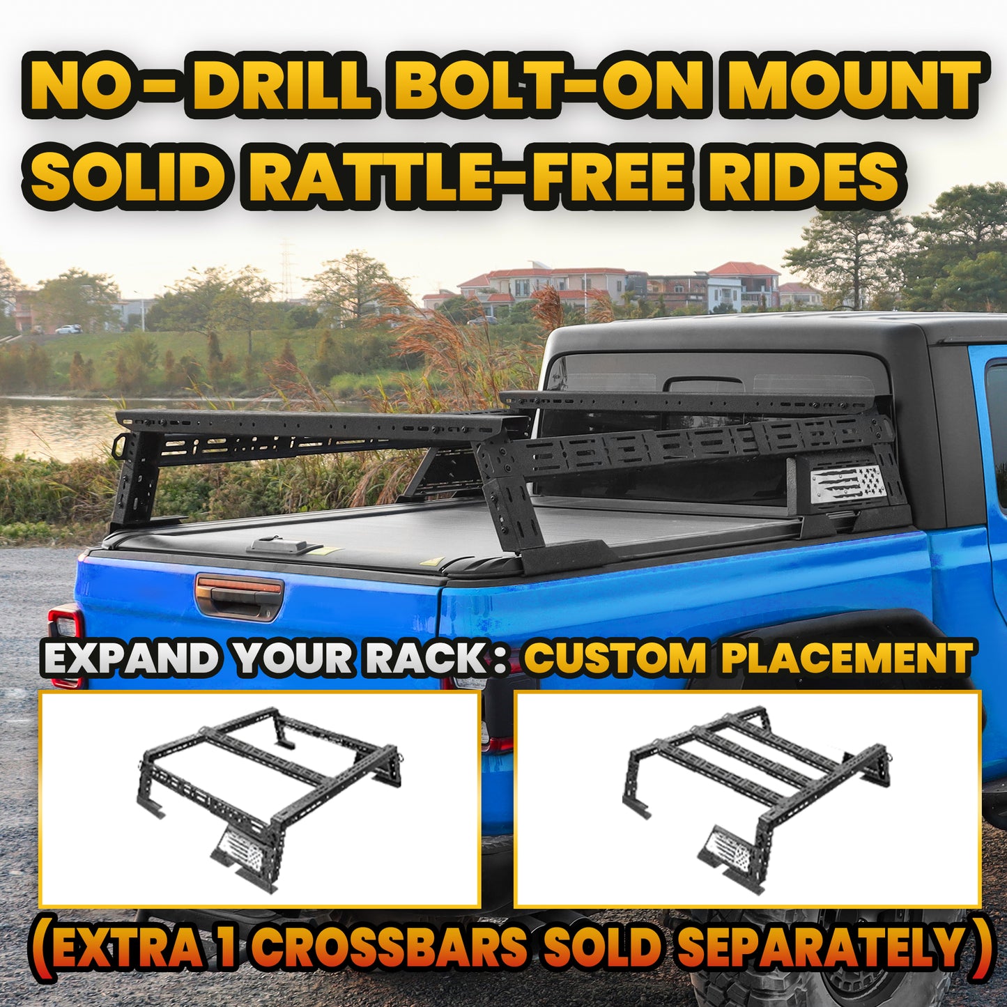 14'' ~ 17'' Low Profile Truck Bed Racks with USA Flag Design & 2 Crossbars for Chevy / GMC  Silverado /  Colorado / Sierra / Canyon