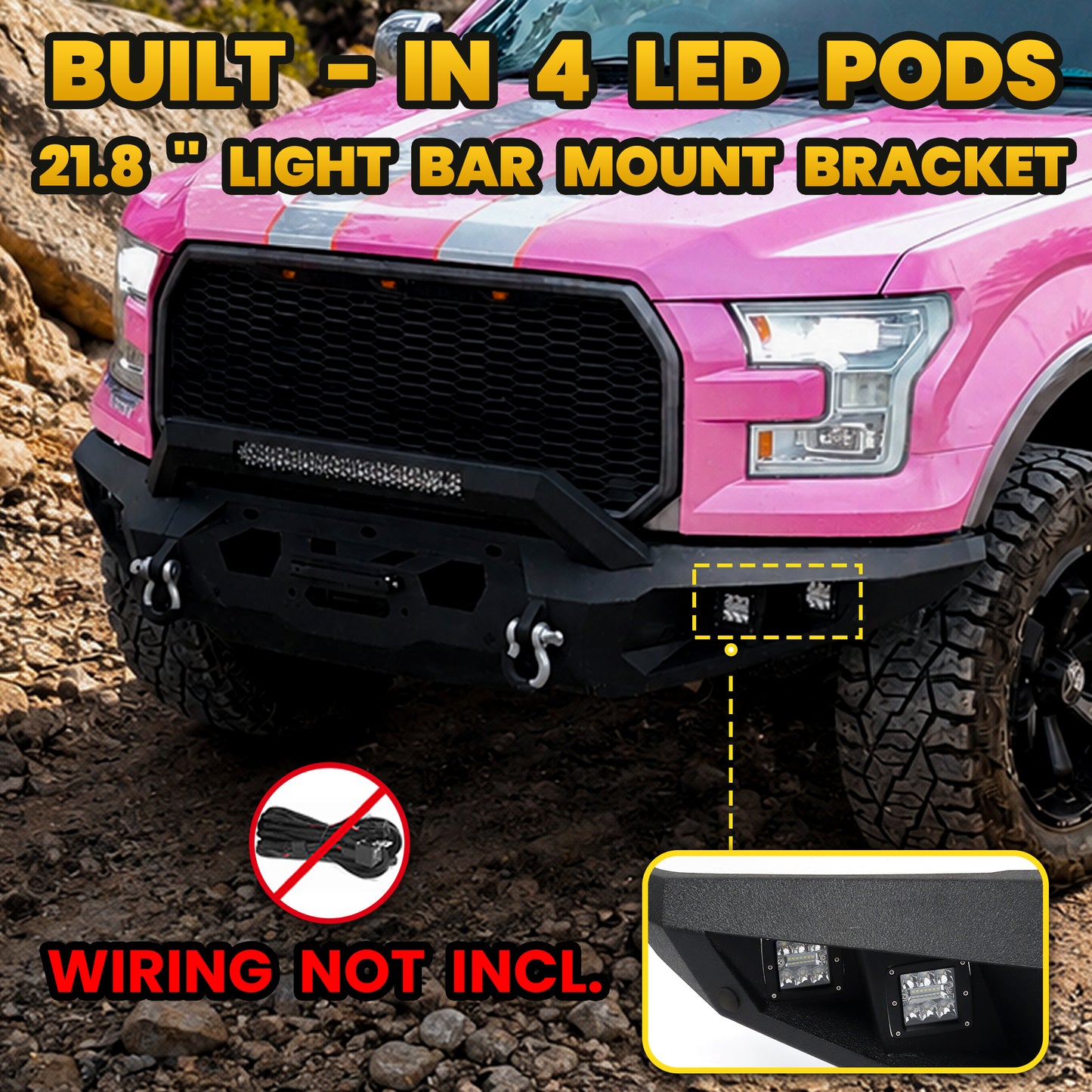 FORD 15-17 Front Bumper | Direct Bolt-On, No Drill, Aggressive Full Protection, Dual D-Rings