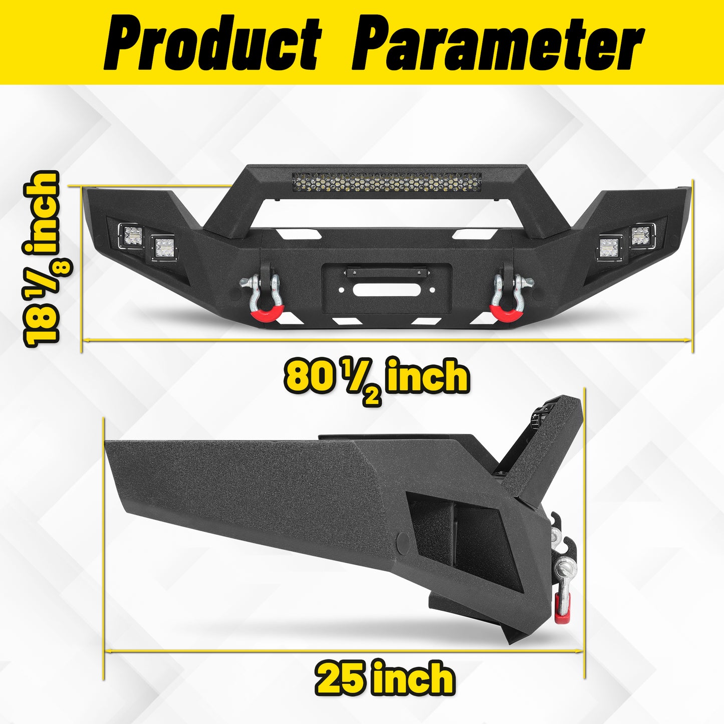 Chevy Suburban 92-99 / Yukon 92-99 / Tahoe 95-99 Front Bumper|Bolt-On, No Drilling, Off-Road Protection, LED Lights & D-Rings