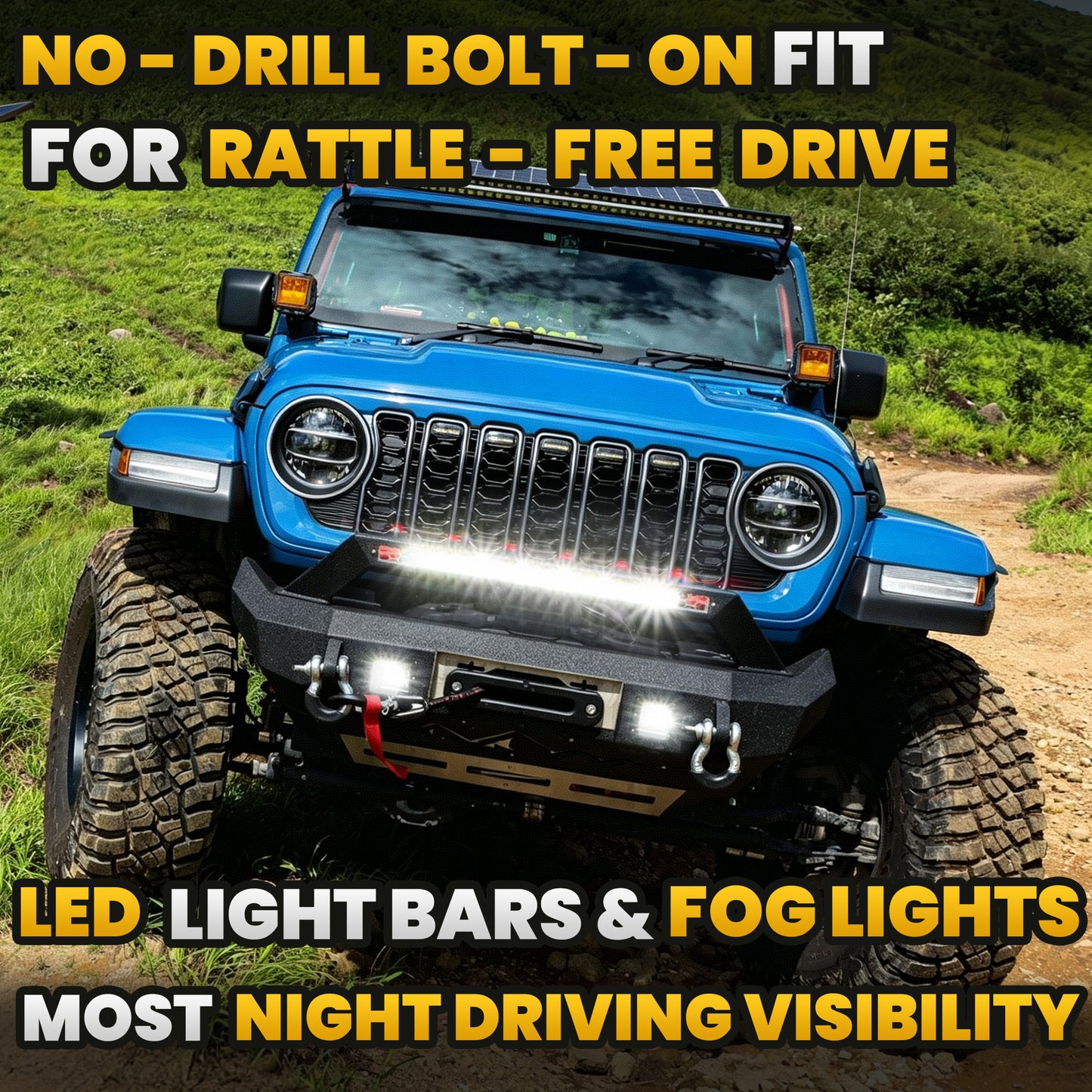 Jeep JL 18-26 & Gladiator JT Front Bumper |Direct Bolt-On, No Drill, Off-Road Adventure Armor, Stainless Steel Skid Plate