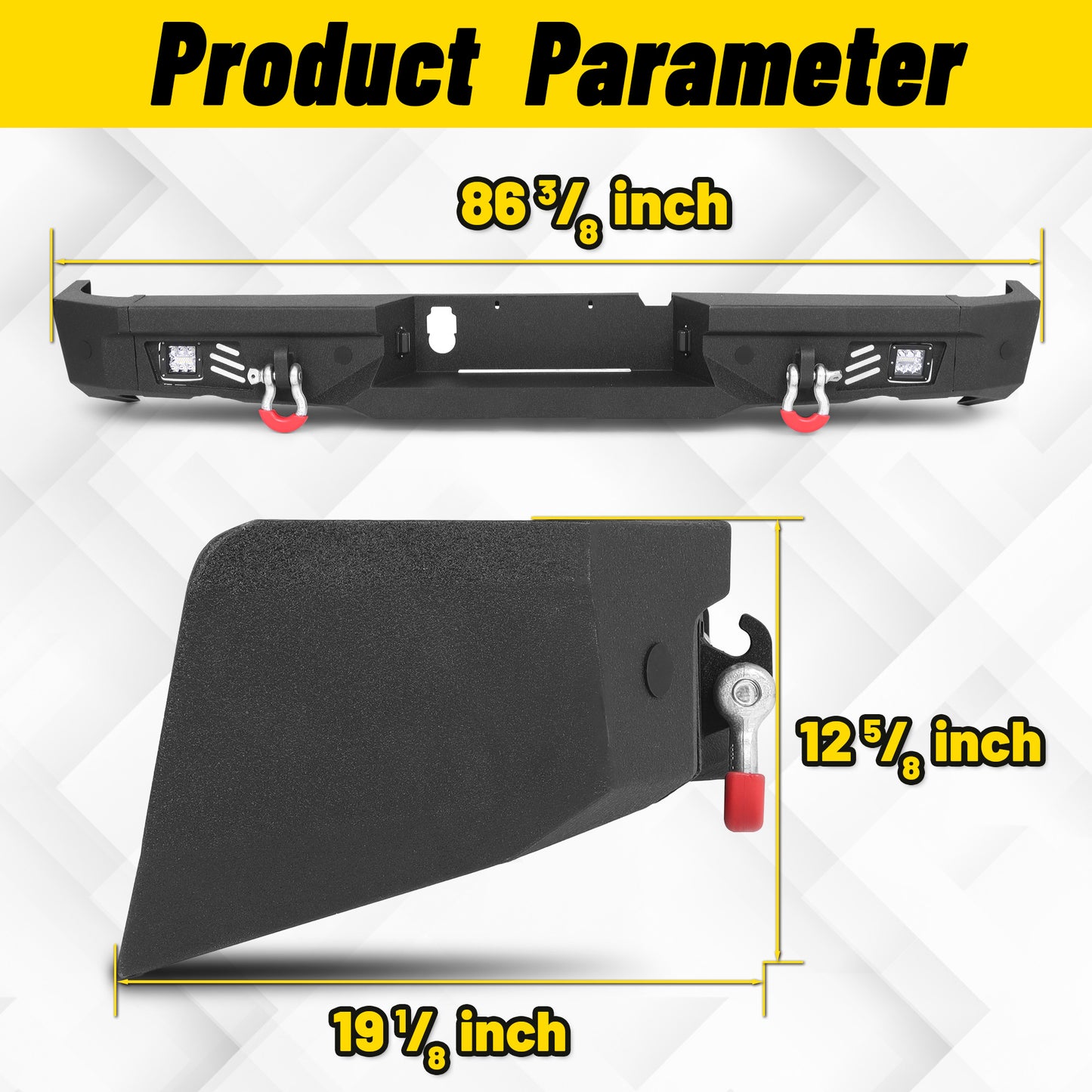 Ram 1500 Rebel 15-18 Rear Bumper| Bolt-On, No Drilling,Steel Off-Road Armor, LED Lights & D-Rings