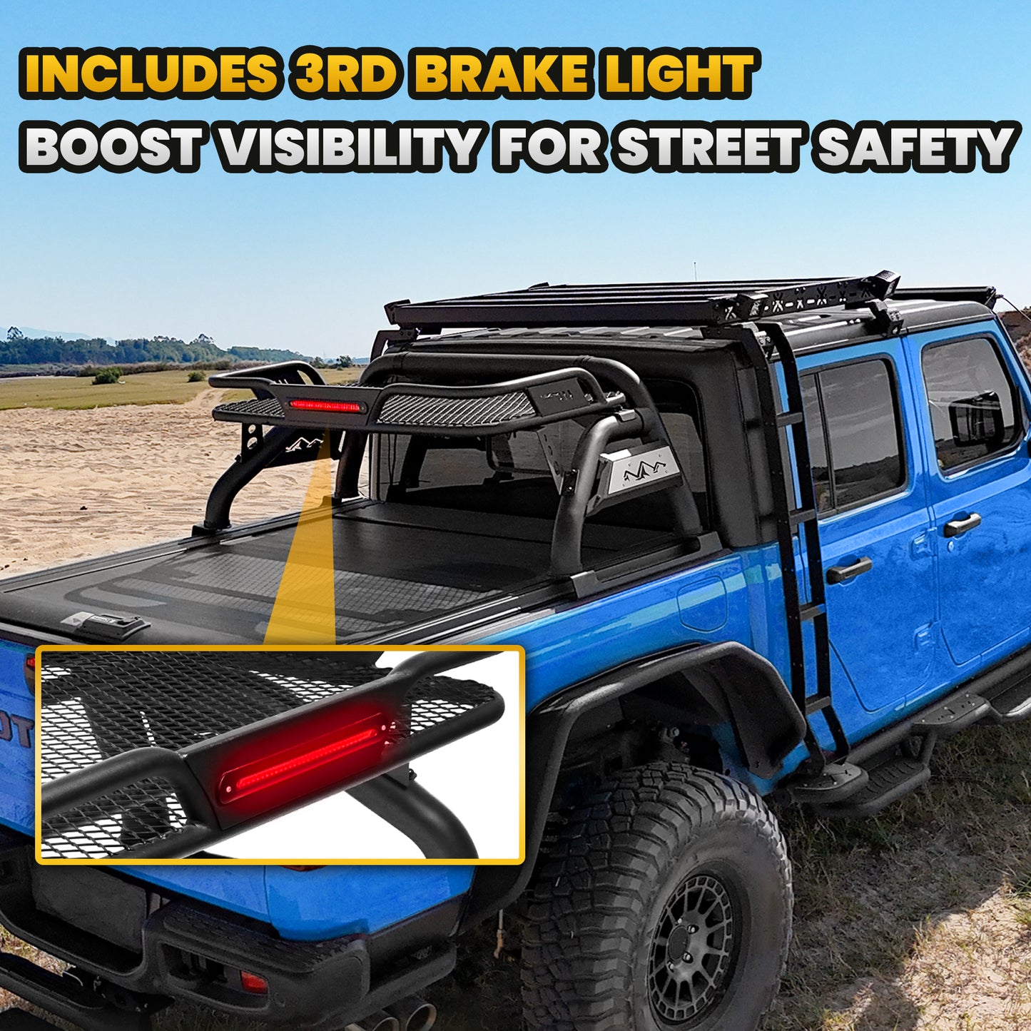 Truck Bed Roll Bar with Detachable Cargo Basket For Full-Size Truck