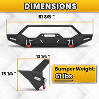 Jeep Wrangler JK JL 07-26 & Gladiator JT 20-26 Front Bumper| Bolt-On, No Drilling, Dual D-Rings