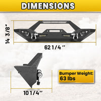 Jeep Wrangler JK/JL 07-26 & Gladiator JT Front Bumper|Direct Bolt-On, No Drill, Off-Road Adventure Armor, Light Bar & D-Rings