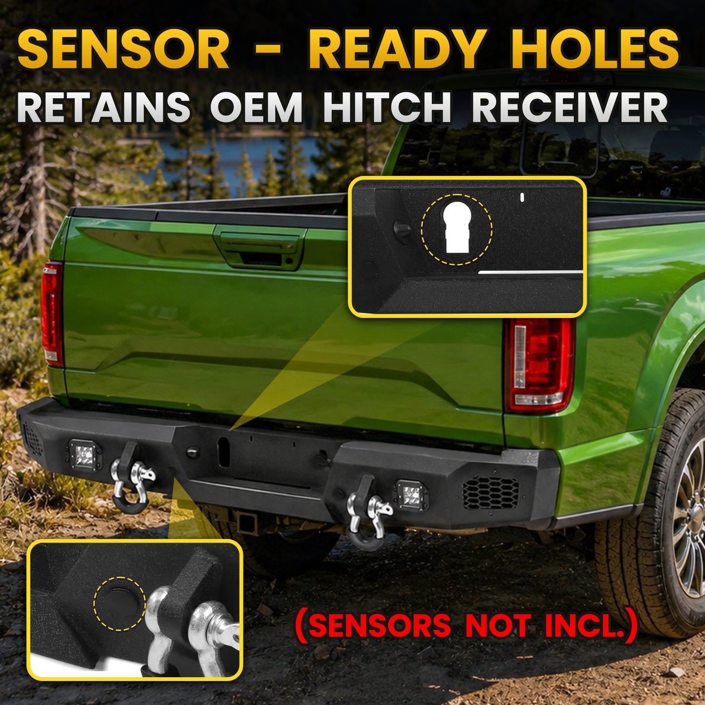 Ford 2021-2023 Rear Bumper | Direct Bolt-On, No Drill, Heavy-Duty Protection,LED Pods＆Dual D-rings