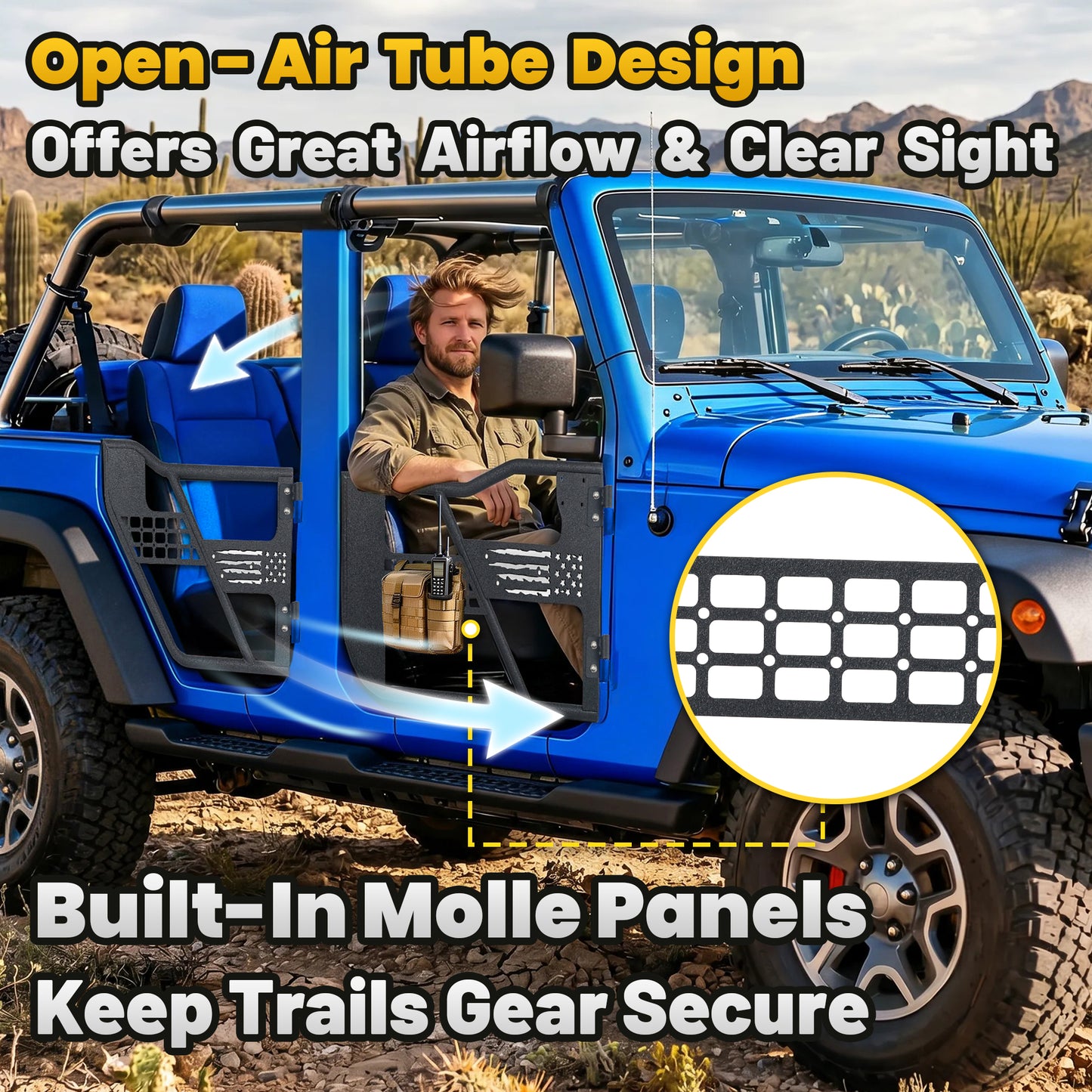 MONOKING Jeep JL/JLU Tube Doors USA Flag 2018-2026 4-Door No Mirror