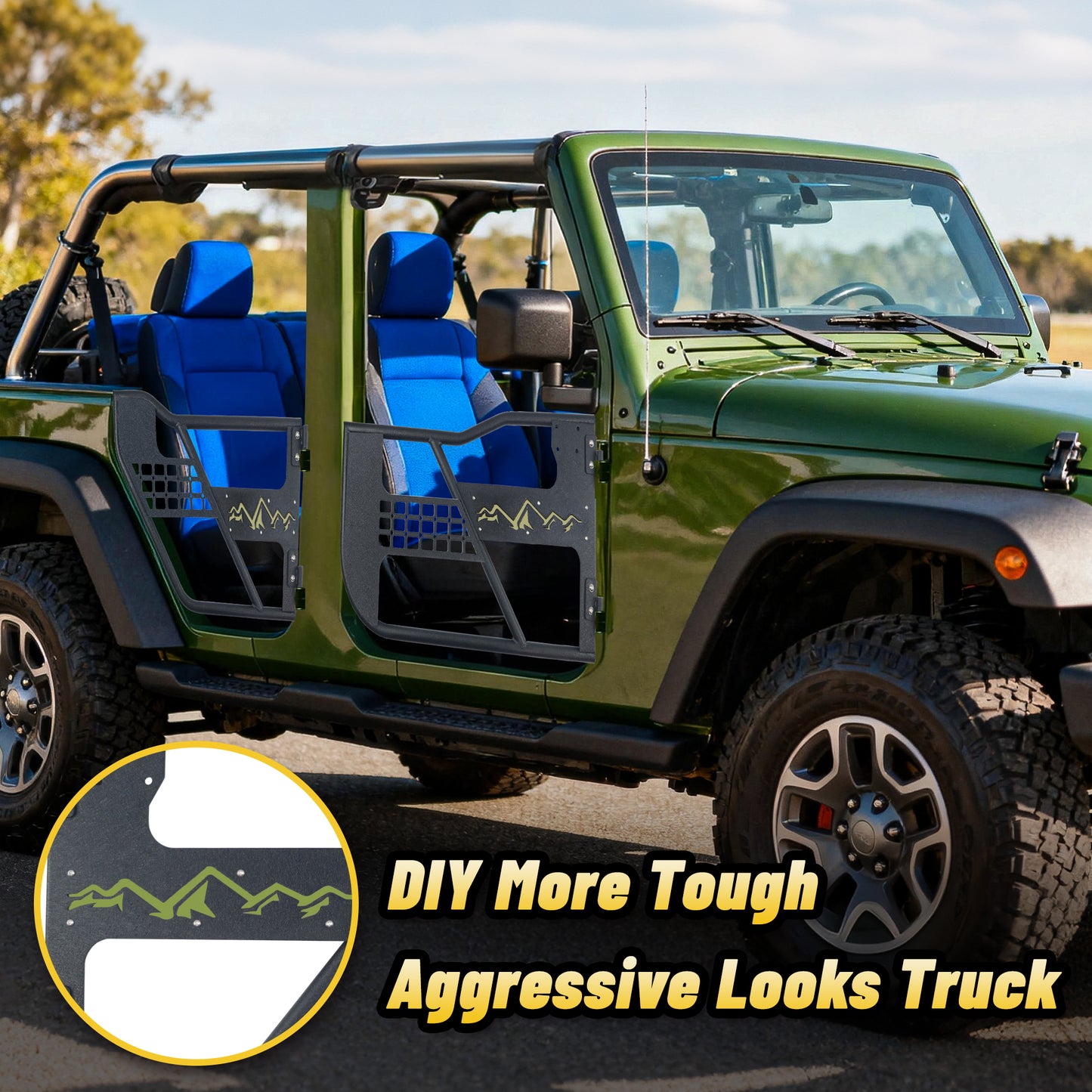 Tube Doors Fit 2007-2018 Wrangler JK (NOT JL) 4-Doors No with Mirror Mount