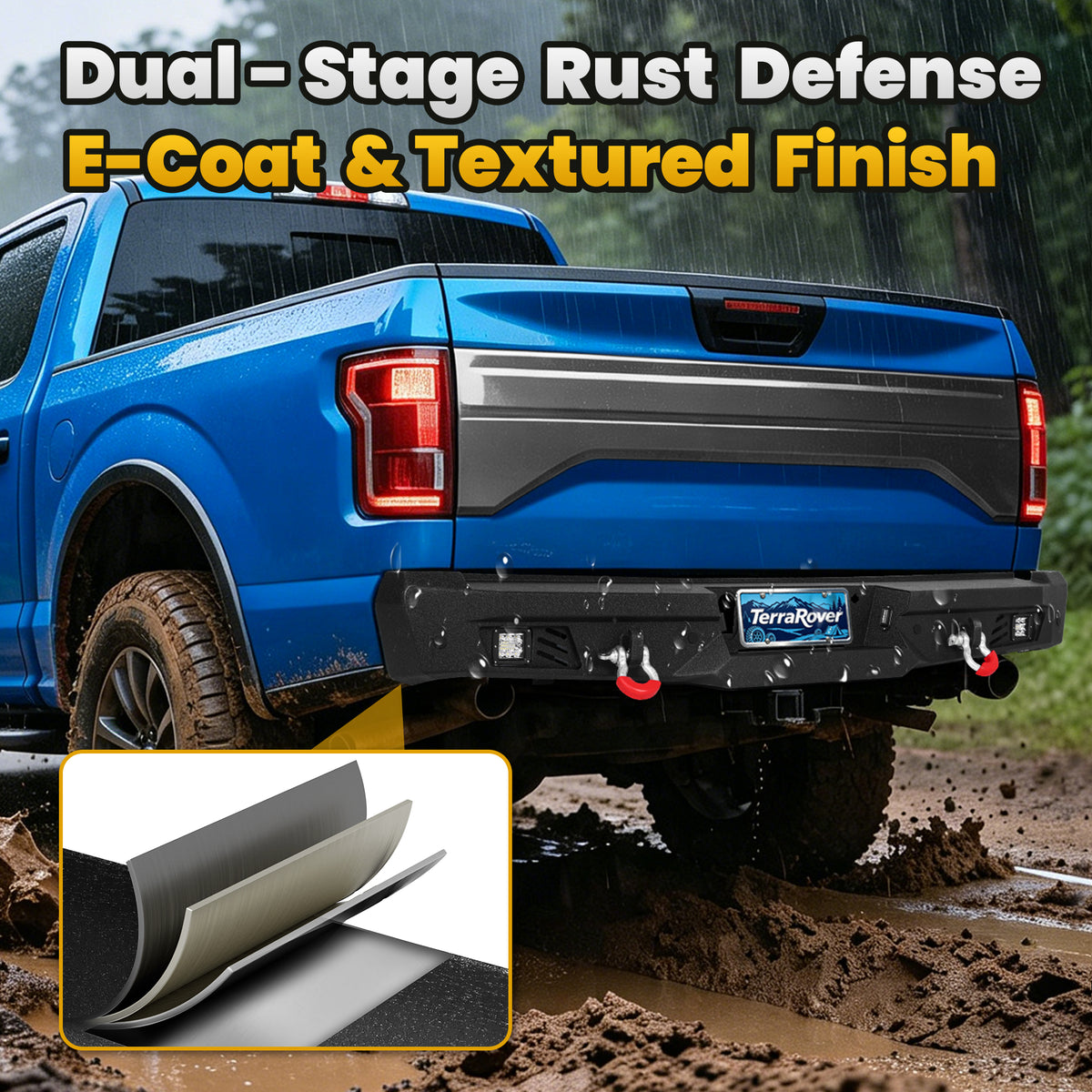 Ford F-150 15-25 (Excl. Raptor & EcoBoost) Rear Bumper|Direct Bolt-On, No Drill, Trail-Ready Protection, LED Lights &Dual D-Rings