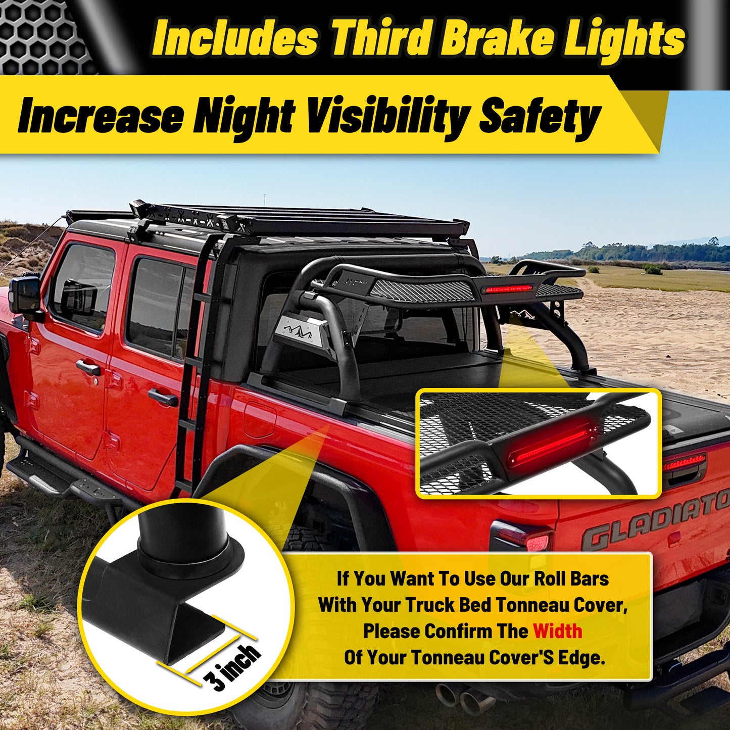 Truck Bed Roll Bar with Detachable Cargo Basket For Full-Size Truck