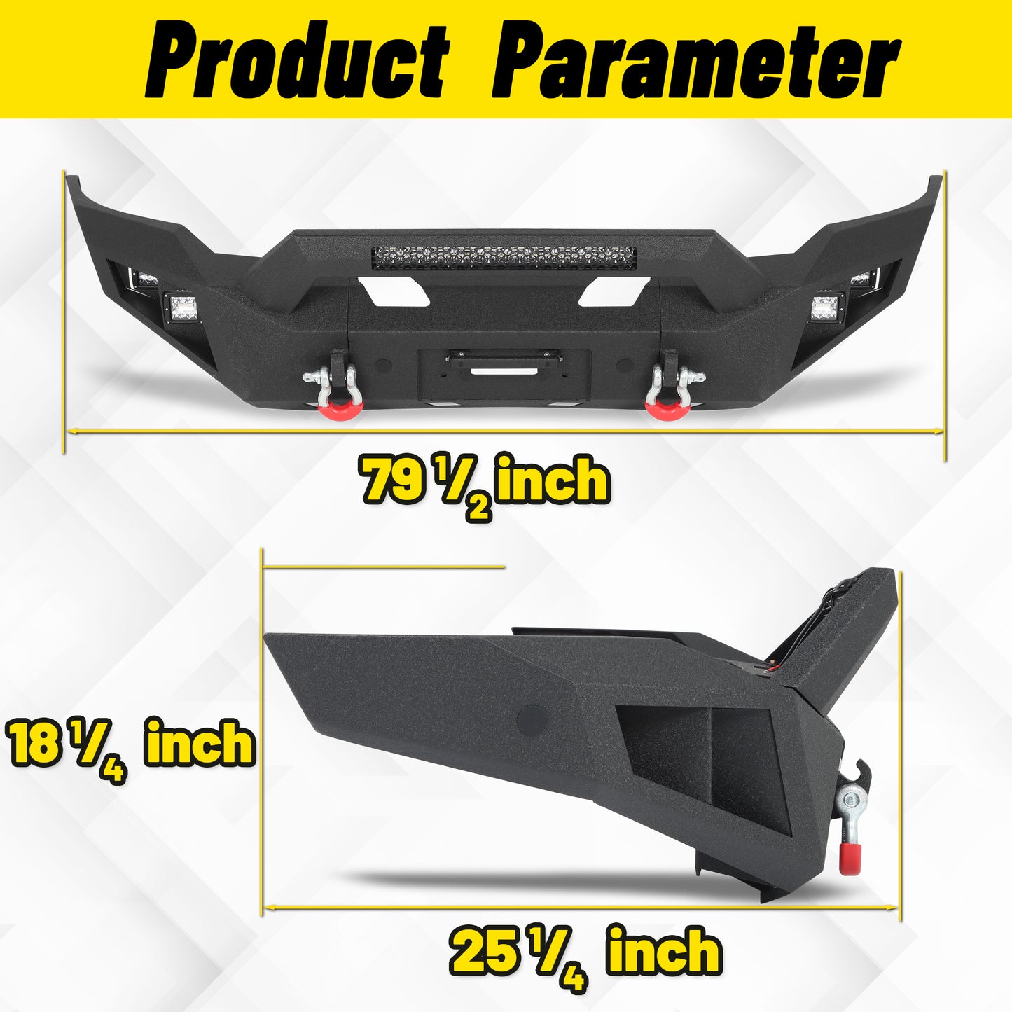 Dodge Ram 1500 06-08 (Excl. Mega Cab) Front Bumper| Bolt-On, No Drilling,Heavy Duty Steel Work Armor, LED Light Bar & D-Rings