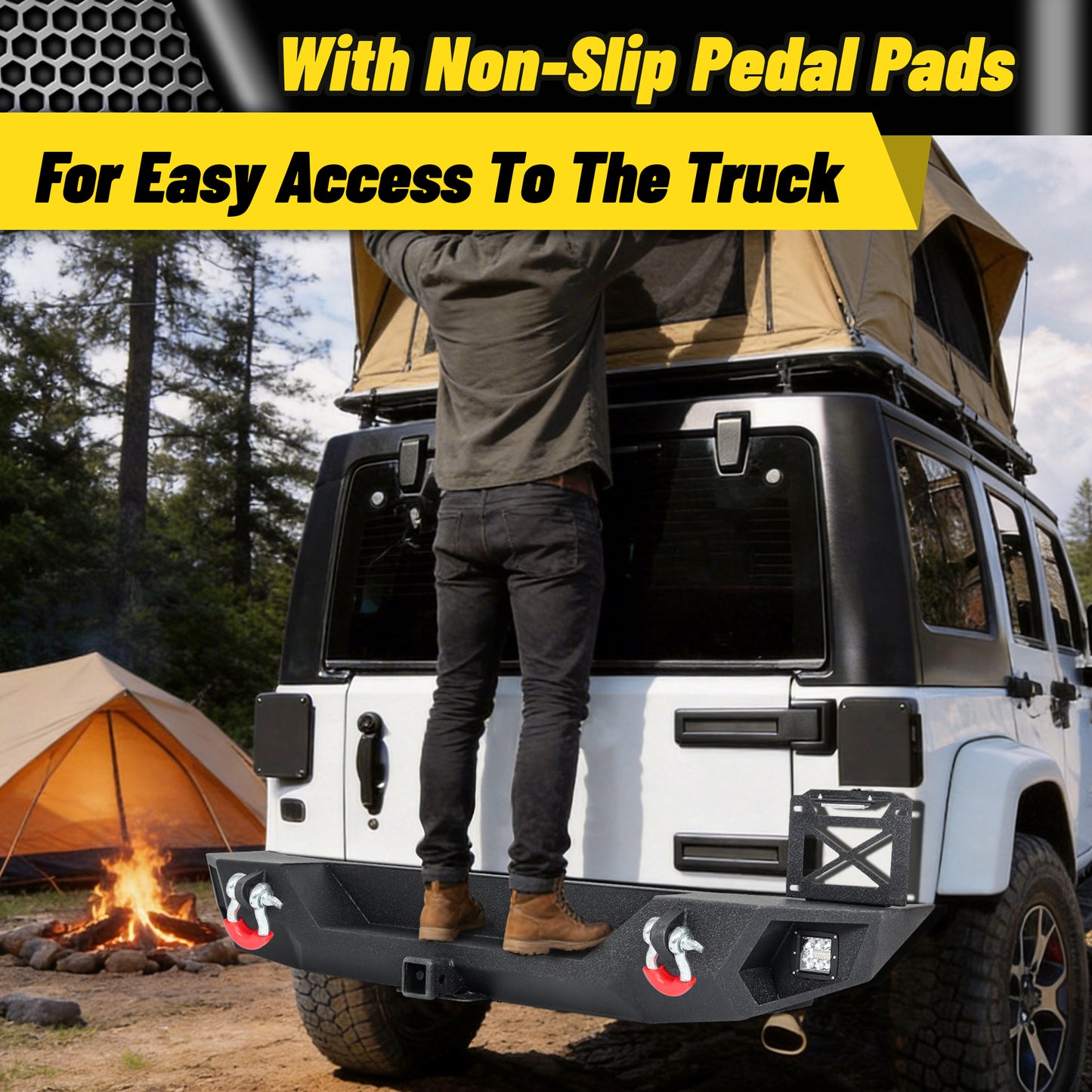 Jeep Wrangler JK/JKU 07-18 Rear Bumper|Direct Bolt-On, No Drill, Trail Protection & Recovery, LED Lights & D-Rings