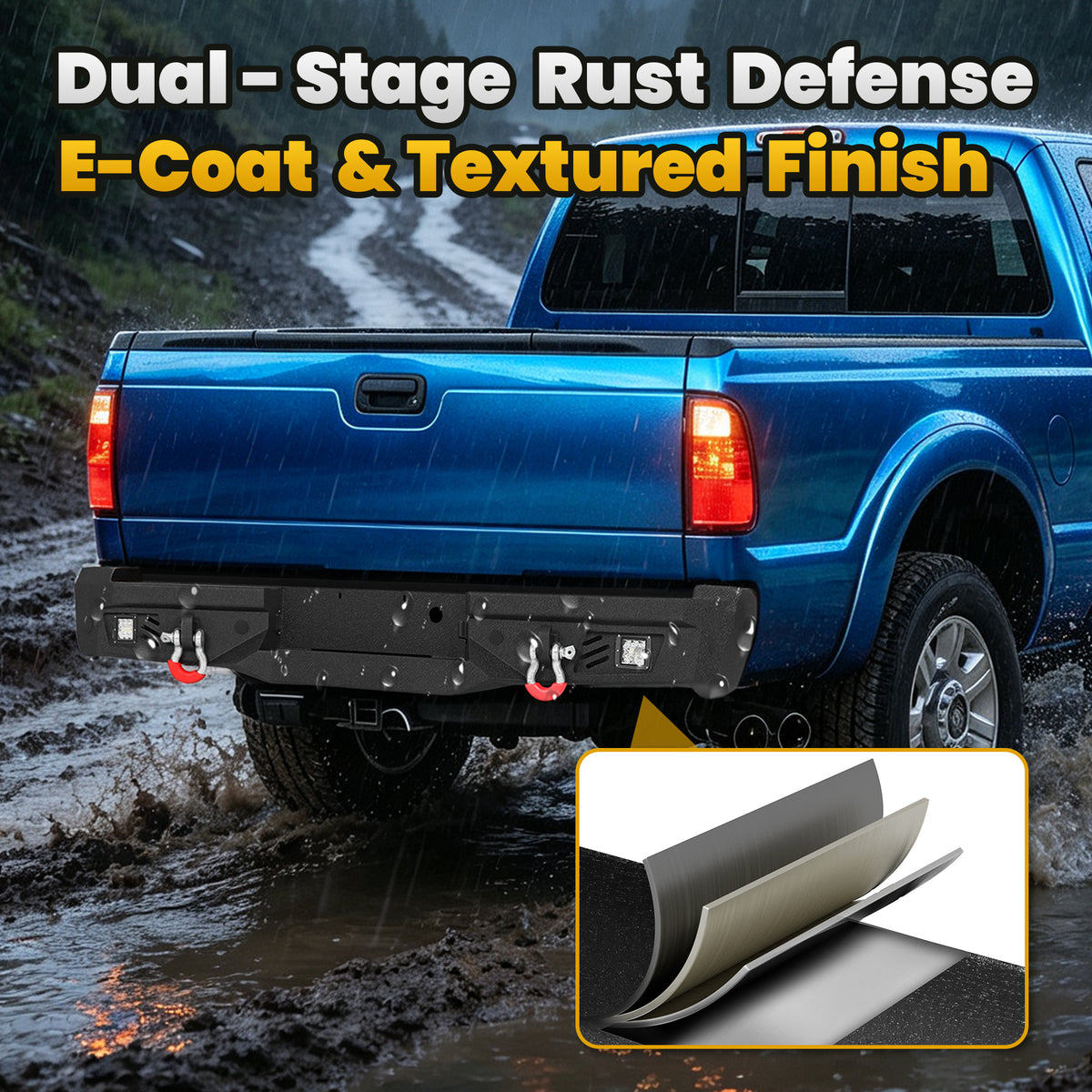 Ford F-150 15-17 (Excl. Raptor & EcoBoost) Rear Bumper|Bolt-On, No Drilling, Steel Work Truck, LED Lights & D-Rings