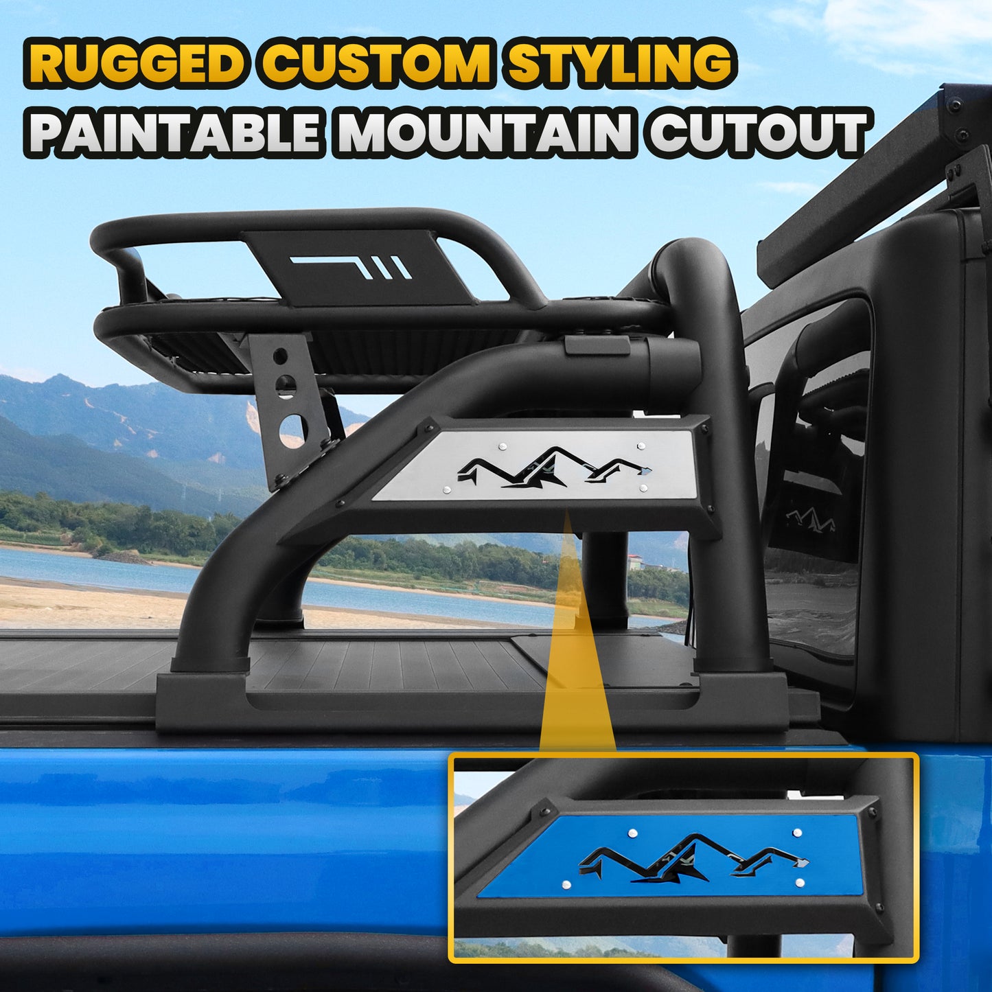 Truck Bed Roll Bar with Detachable Cargo Basket For Full-Size Truck