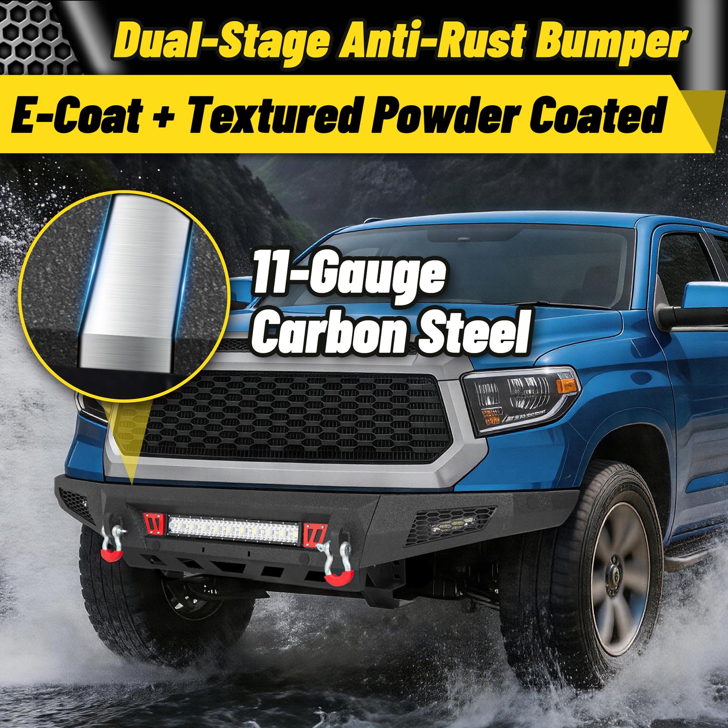 Toyota Tundra 14-21 Front Bumper|Bolt-On, No Drilling, Off-Road Protection, D-Rings & LED Lights