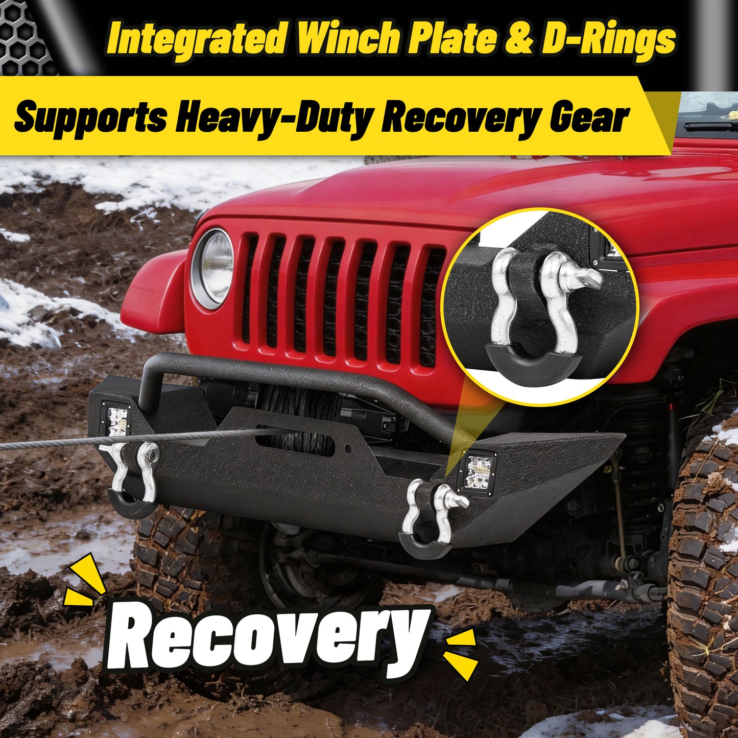 Jeep Wrangler TJ/YJ 87-06 Front Bumper|Direct Bolt-On, No Drill, Off-Road Adventure Armor, Light Bar & D-Rings