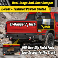 Ram 1500 Rebel 15-18 Rear Bumper| Bolt-On, No Drilling,Steel Off-Road Armor, LED Lights & D-Rings