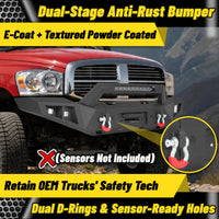 Dodge Ram 1500 06-08 (Excl. Mega Cab) Front Bumper| Bolt-On, No Drilling,Heavy Duty Steel Work Armor, LED Light Bar & D-Rings