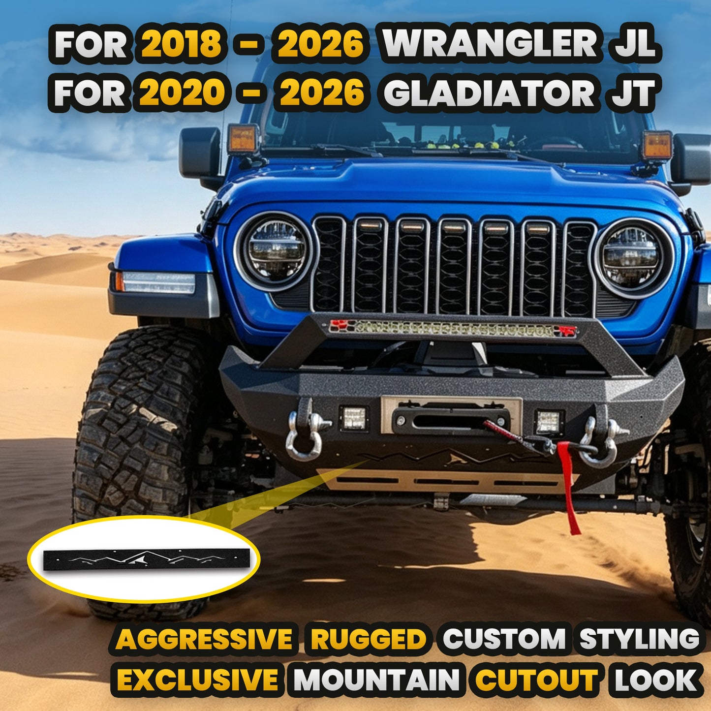 Jeep JL 18-26 & Gladiator JT Front Bumper |Direct Bolt-On, No Drill, Off-Road Adventure Armor, Stainless Steel Skid Plate