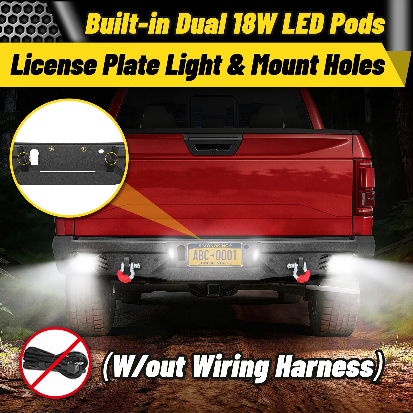 Ford F-150 15-25 (Excl. Raptor & EcoBoost) Rear Bumper|Direct Bolt-On, No Drill, Trail-Ready Protection, LED Lights &Dual D-Rings