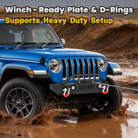 Jeep Wrangler JK/JL 07-26 & Gladiator JT Front Bumper|Direct Bolt-On, No Drill, Overland & Off-Road Defense, Dual D-rings