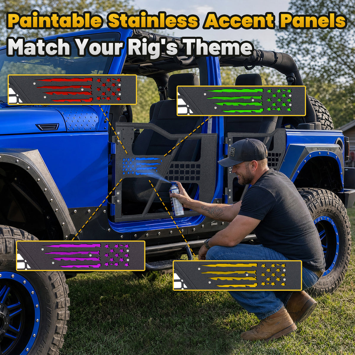 MONOKING Jeep JL/JLU Tube Doors USA Flag 2018-2026 4-Door No Mirror