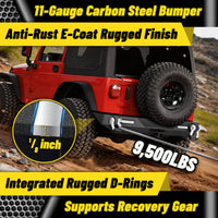 Jeep Wrangler TJ/YJ 87-06 Rear Bumper|Direct Bolt-On, No Drill, Off-Road Adventure Armor, LED Lights & D-rings