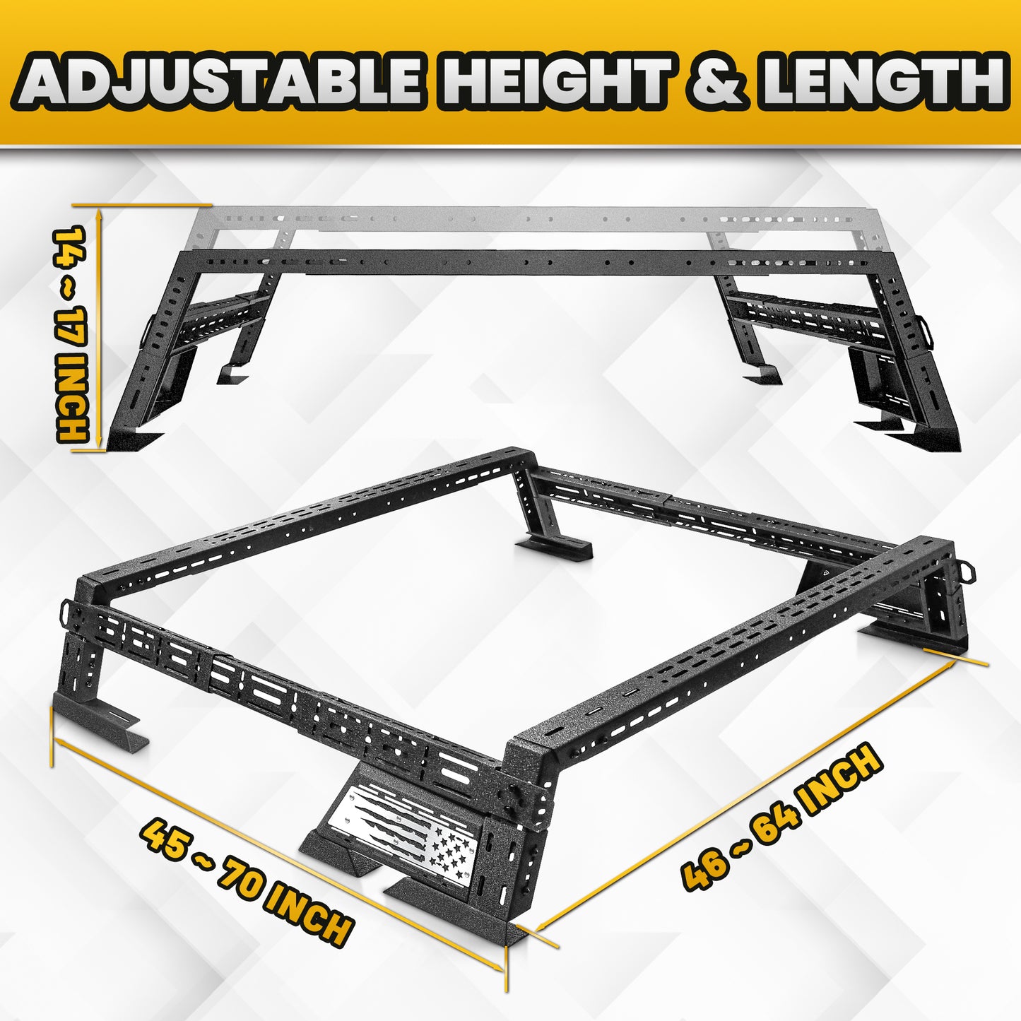 14'' ~ 17'' Low Profile Truck Bed Racks with USA Flag Design & 2 Crossbars for Chevy / GMC  Silverado /  Colorado / Sierra / Canyon