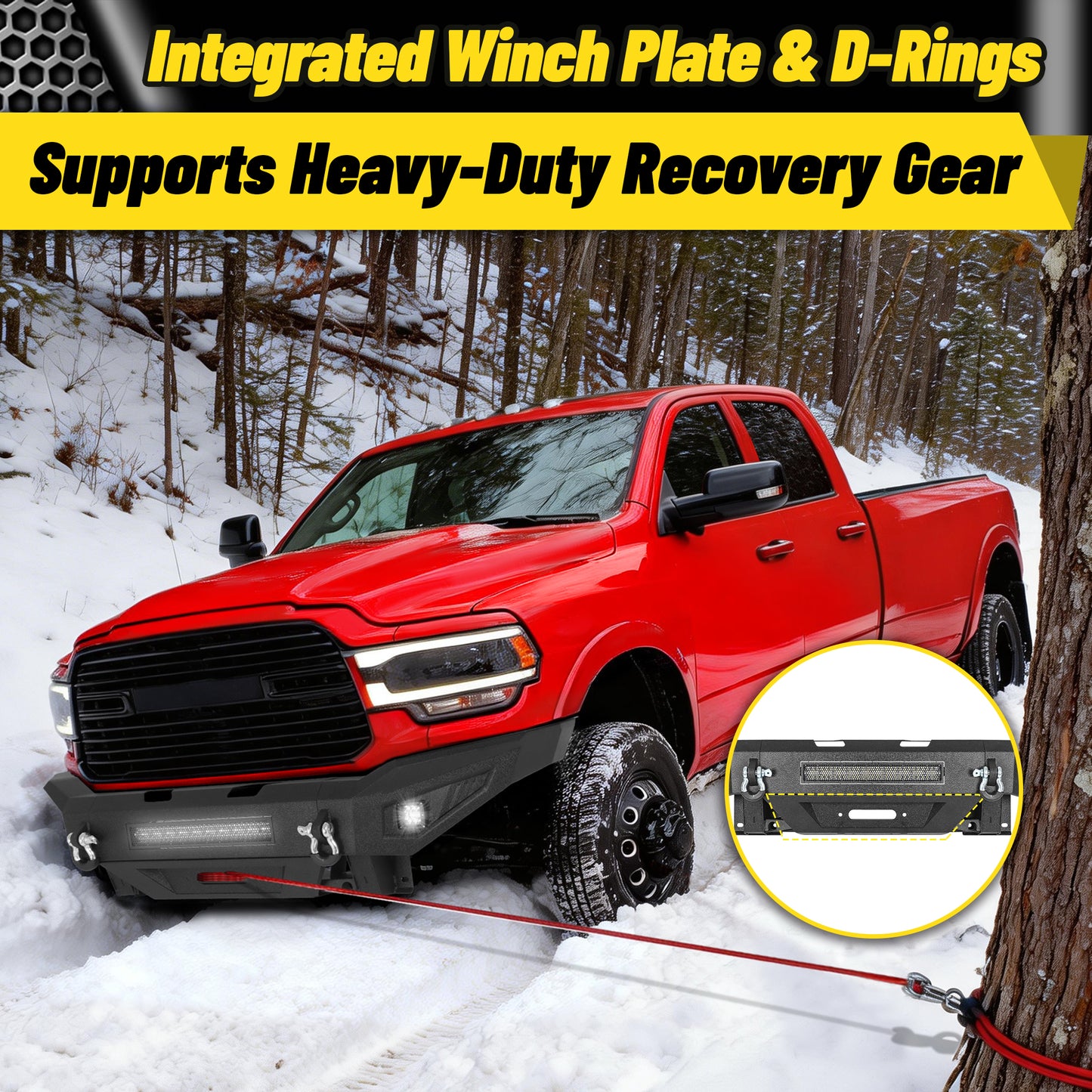 Dodge Ram 2500 19-24 Front Bumper|Direct Bolt-On, No Drill, Work Truck & Off-Road Protection, LED Light Bar & Fog Lights