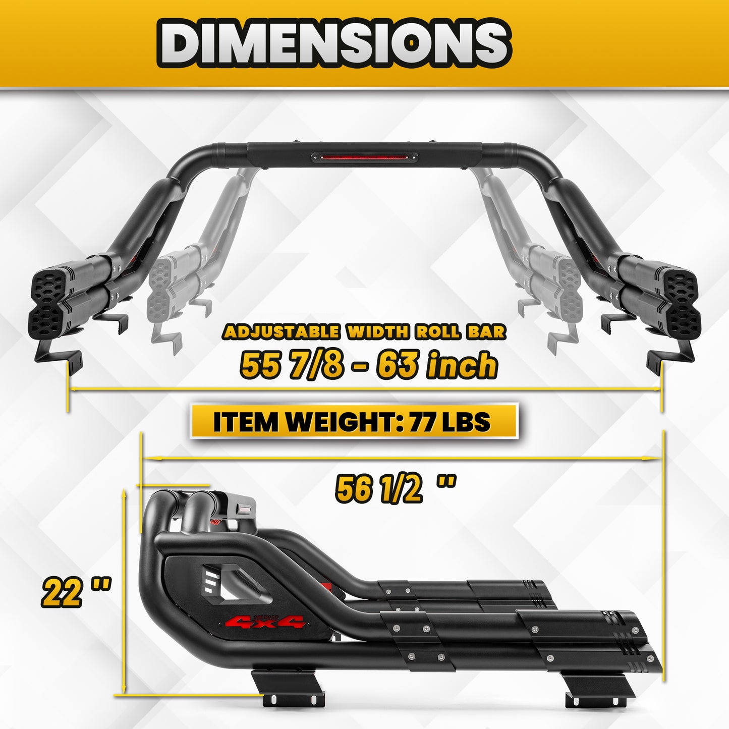 Adjustable Double Tube Roll Bar for Universal Pickup Truck with Brake Light