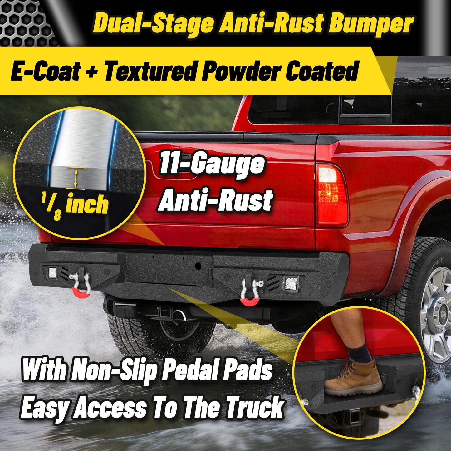 Ford F-150 15-17 (Excl. Raptor & EcoBoost) Rear Bumper|Bolt-On, No Drilling, Steel Work Truck, LED Lights & D-Rings