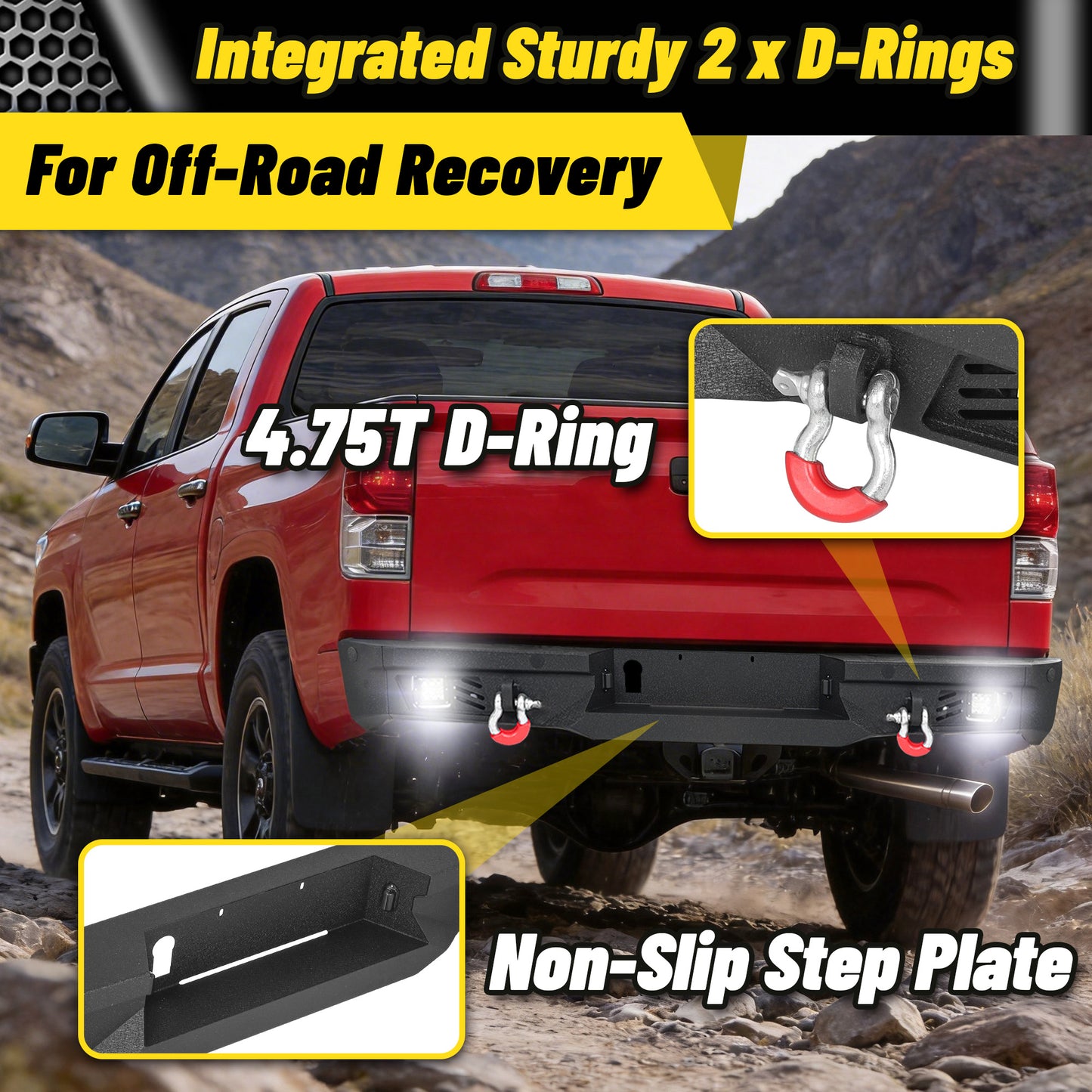 Toyota Tundra 07-13 Rear Bumper|Direct Bolt-On, No Drill, Work & Trail Defense, D-Rings & License Plate Lights