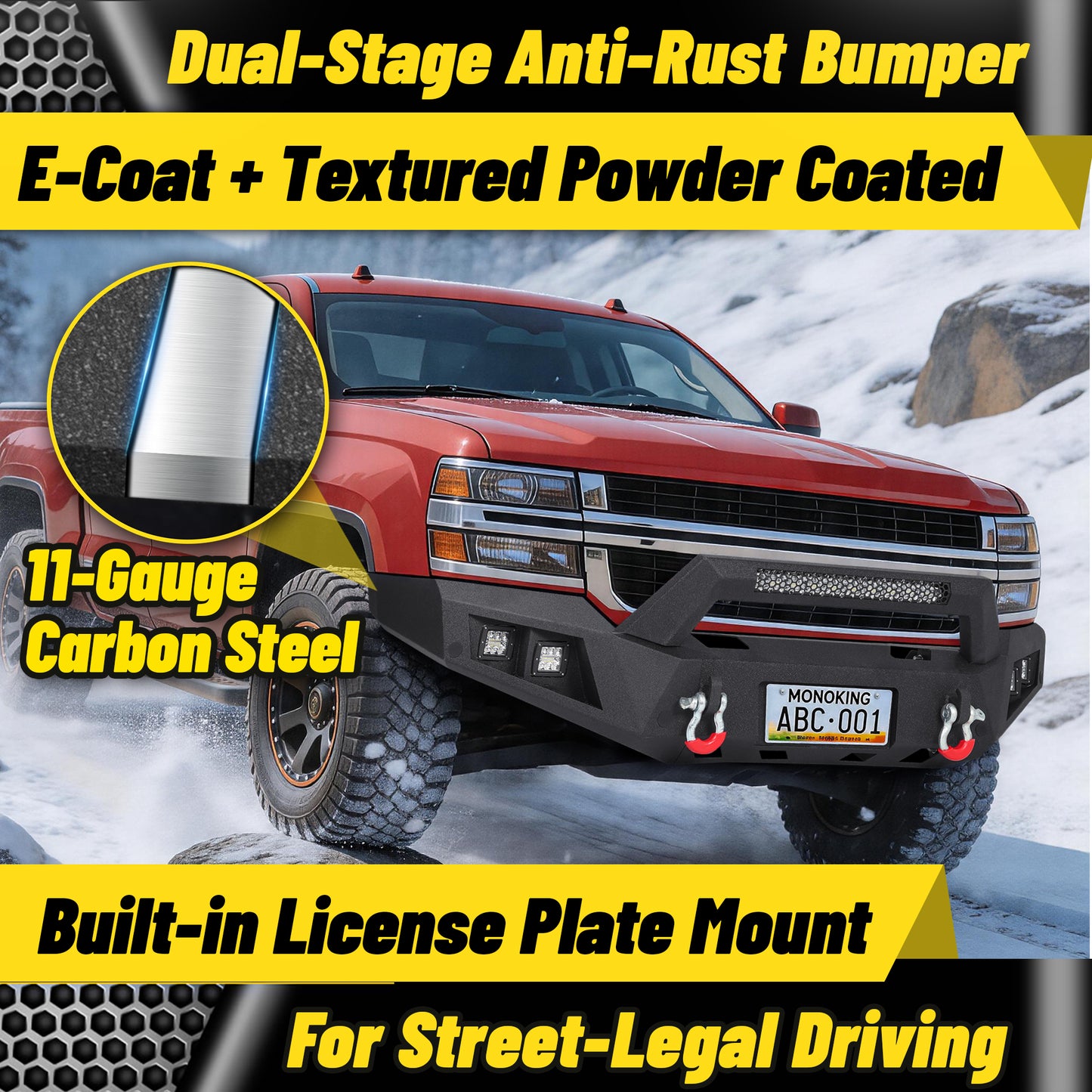 Chevy Suburban 92-99 / Yukon 92-99 / Tahoe 95-99 Front Bumper|Bolt-On, No Drilling, Off-Road Protection, LED Lights & D-Rings
