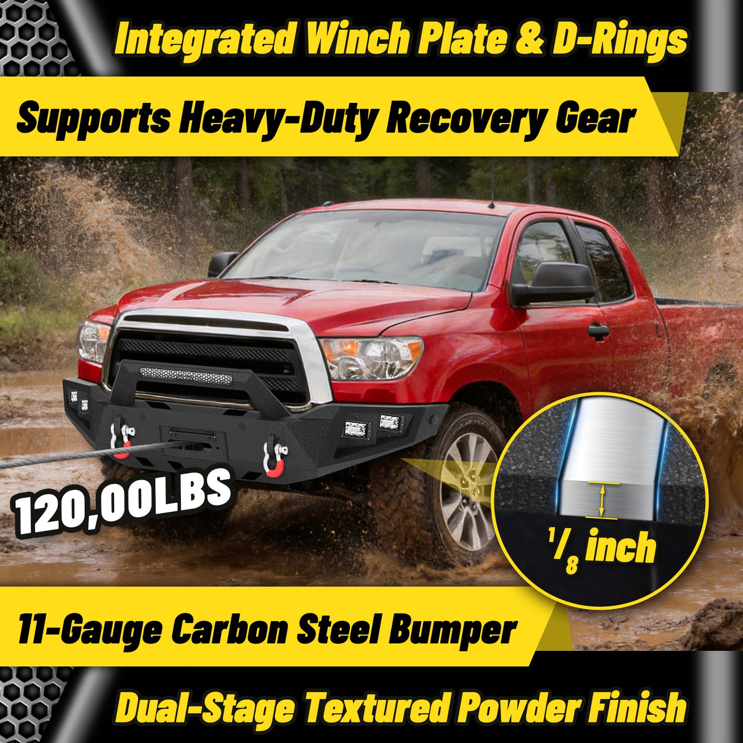 Toyota Tundra 07-13 Front Bumper|Direct Bolt-On, No Drill, Trail-Ready Protection, LED Lights & D-Rings