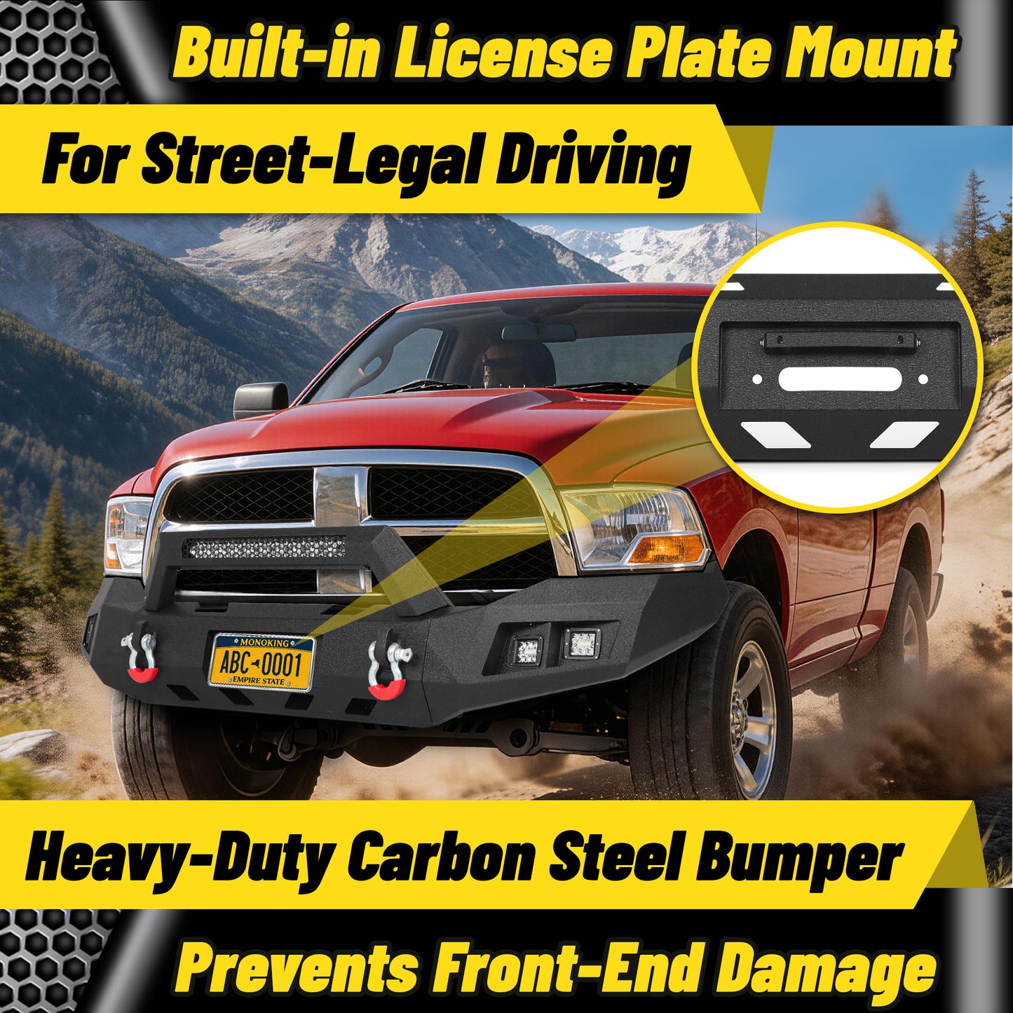 Ram 1500 13-18 & 19-23 Classic Front Bumper|Direct Bolt-On, No Drill, Full Width Trail Defense, Winch Plate & Recovery D-Rings