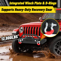 Jeep Wrangler JK/JL 07-26 & Gladiator JT Front Bumper|Direct Bolt-On, No Drill, Overland & Off-Road Defense, Dual D-rings