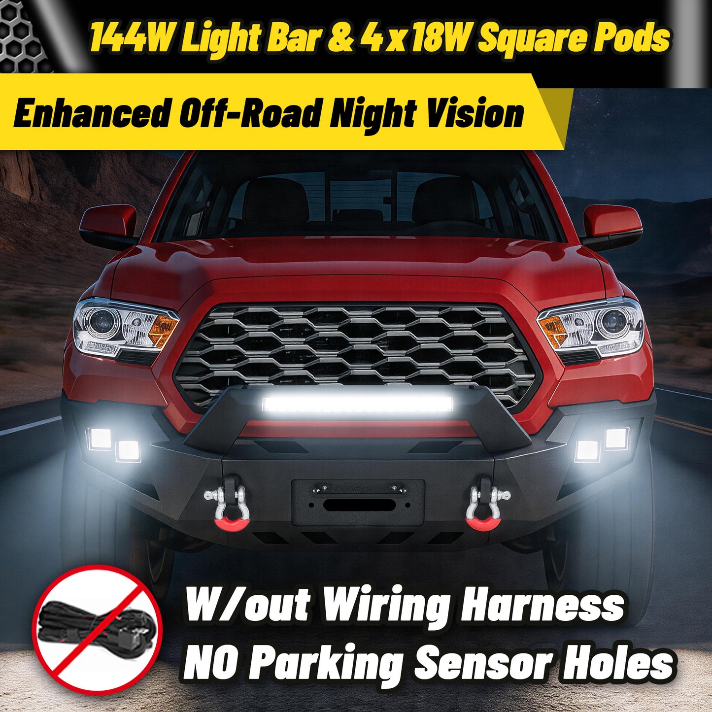 Toyota Tacoma 3rd Gen 2016-2023 Front Bumper|Direct Bolt-On, No Drill,Trail Protection, Winch Ready Plate & LED Pods