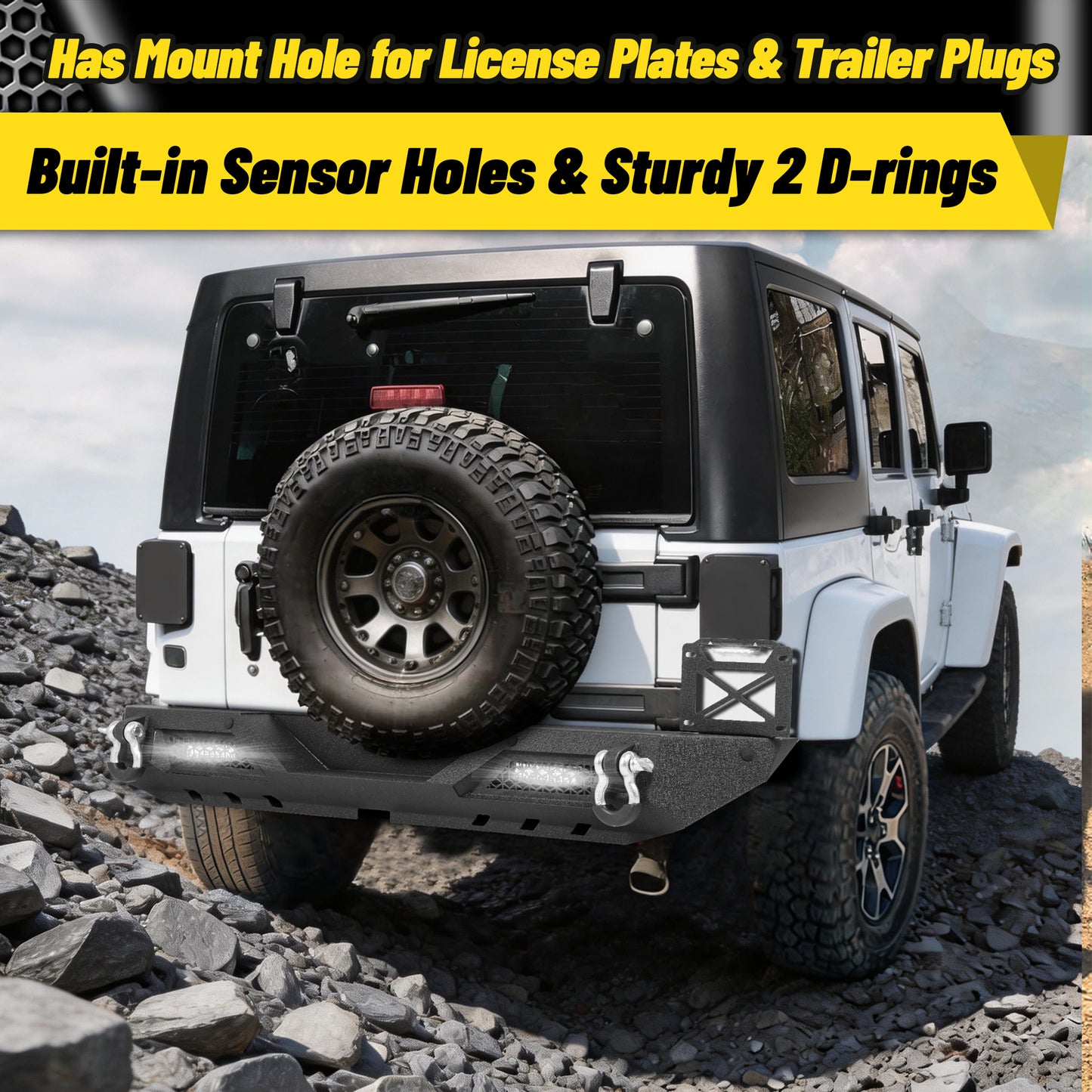 Jeep Wrangler JK/JKU 07-18 Rear Bumper|Direct Bolt-On, No Drill, Off-Road Adventure Armor, LED Pods & D-Rings
