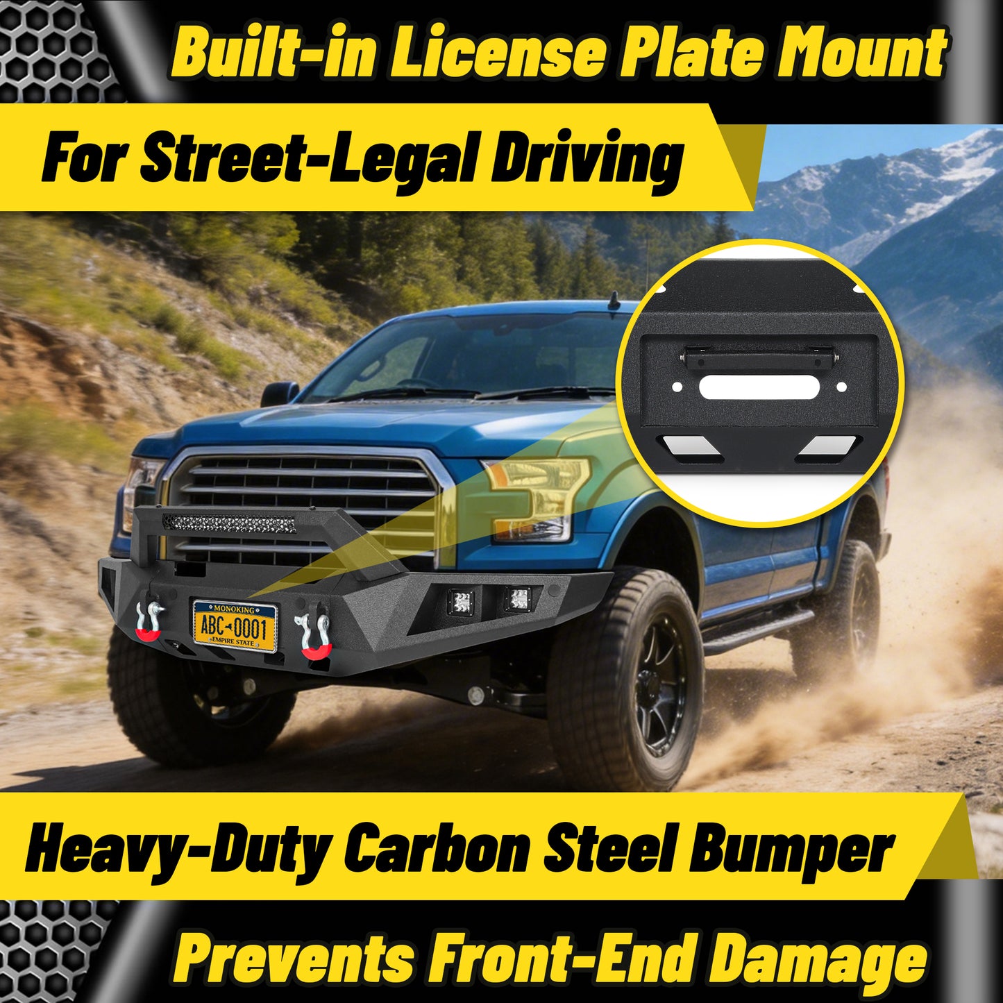 Ford F-150 15-17 (Excl. Raptor & EcoBoost) Front Bumper|Direct Bolt-On, No Drill, Off-Road Armor, LED Light Bar & Winch Plate