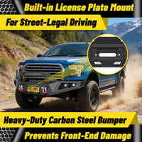 Ford F-150 15-17 (Excl. Raptor & EcoBoost) Front Bumper|Direct Bolt-On, No Drill, Off-Road Armor, LED Light Bar & Winch Plate