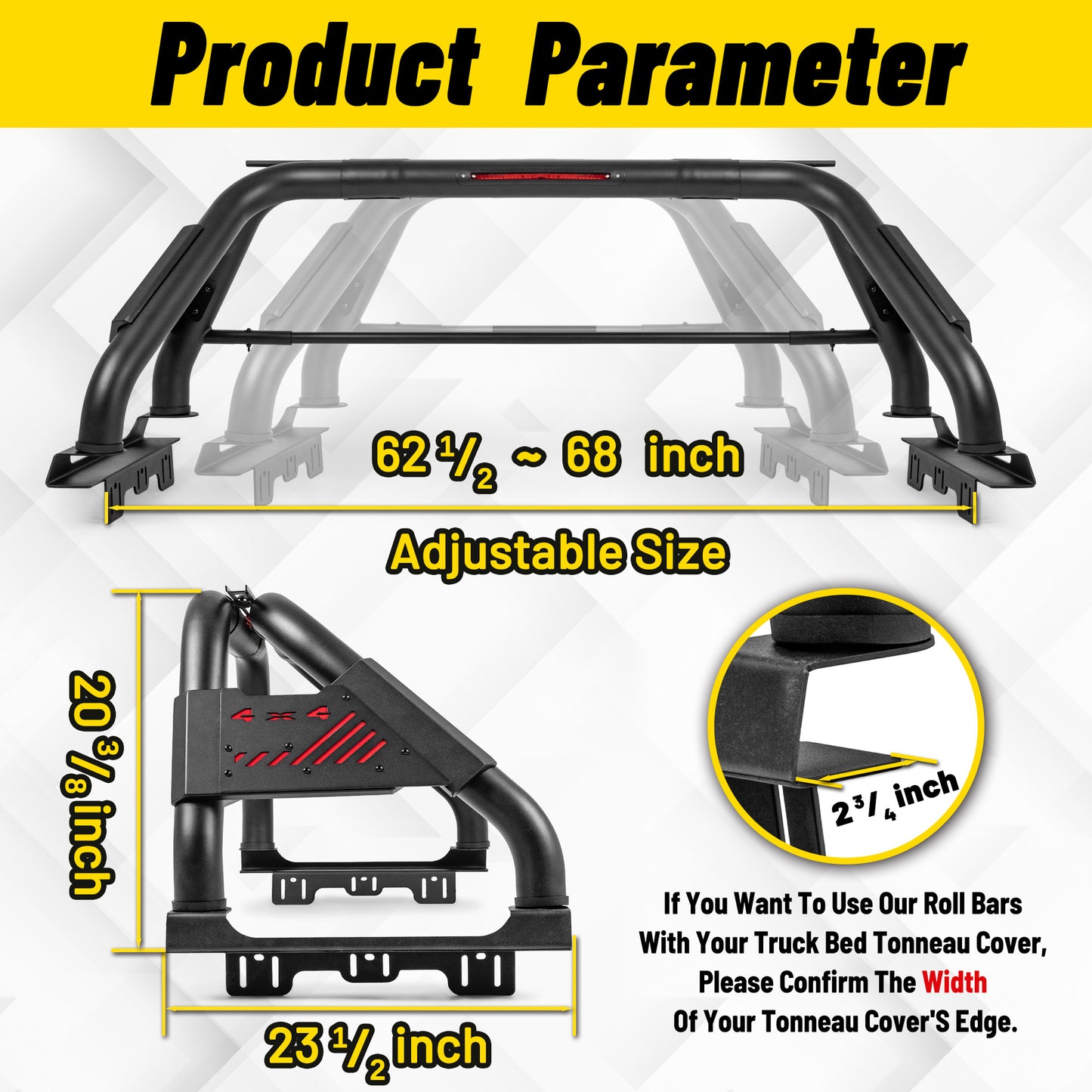 Sport Roll Bar for Mid Size Pickup Truck with Brake Light