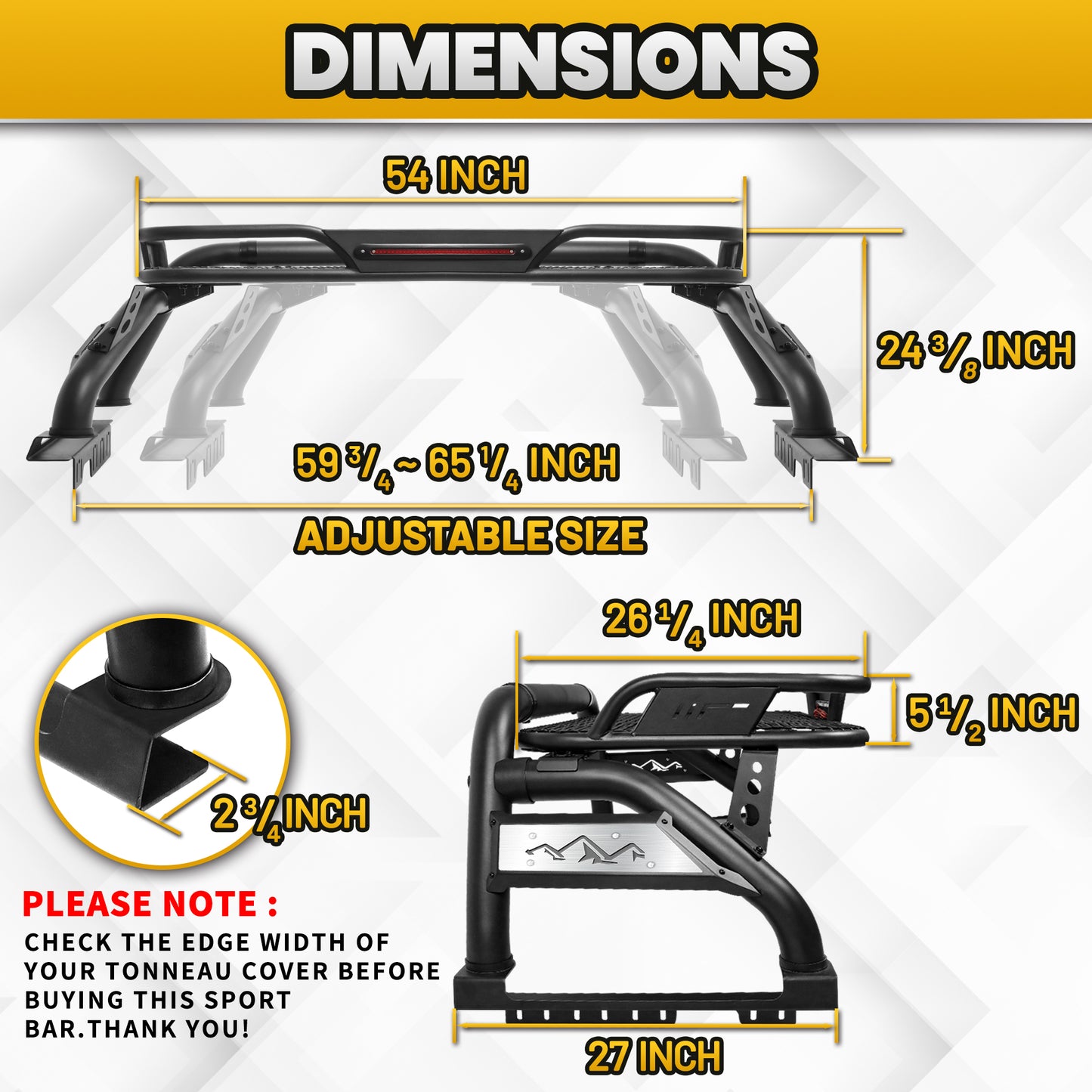 Truck Bed Roll Bar with Detachable Cargo Basket For Full-Size Truck