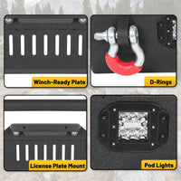 Jeep Wrangler JK/JL 07-26 & Gladiator JT Front Bumper|Direct Bolt-On, No Drill, Overland & Off-Road Defense, Dual D-rings