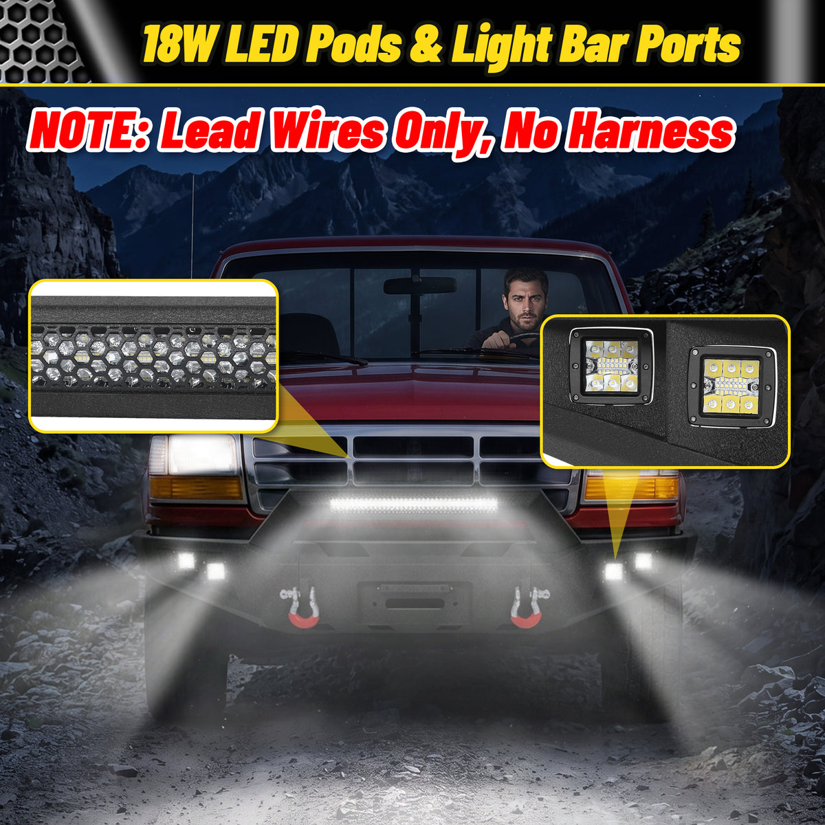 F150 / F250 / F350 1992-1997 Front Bumper|Heavy-Duty Carbon Steel, Winch Mount, D-Rings, LED Lights & License Plate Mount