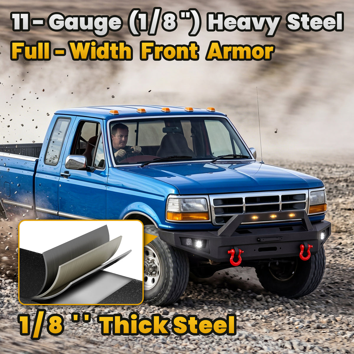 Ford F-150 92-97 Front Bumper|Direct Bolt-On, No Drill, Work Truck & Off-Road Armor, OEM Fit Upgrade
