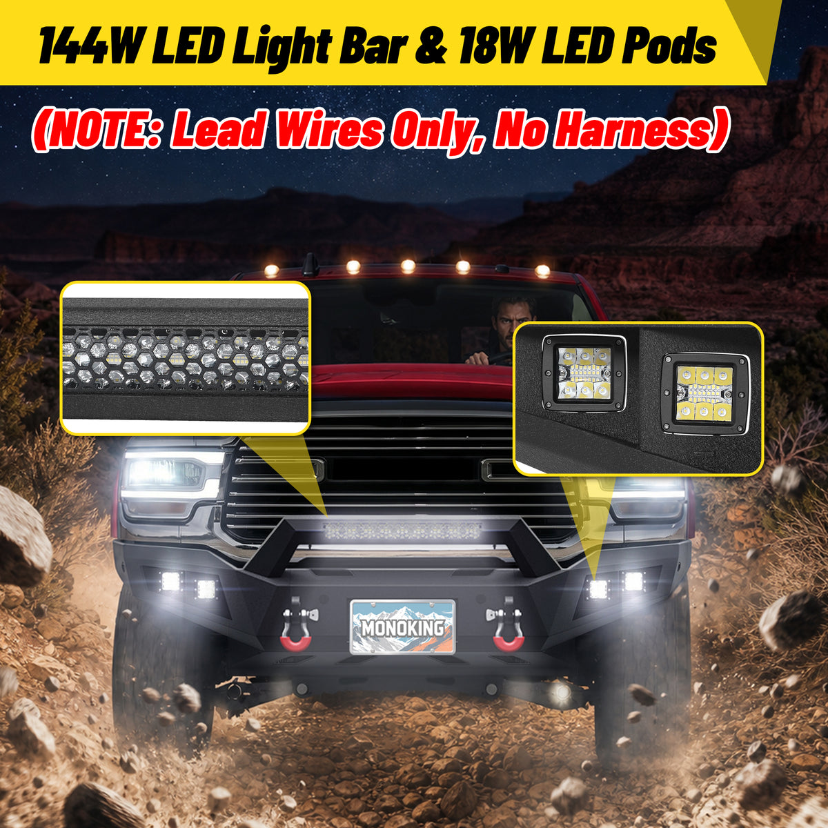 Ram 2500/3500 2019-2026 Front Bumper|Heavy-Duty Carbon Steel, Winch Mount, D-Rings, LED Lights & License Plate Mount