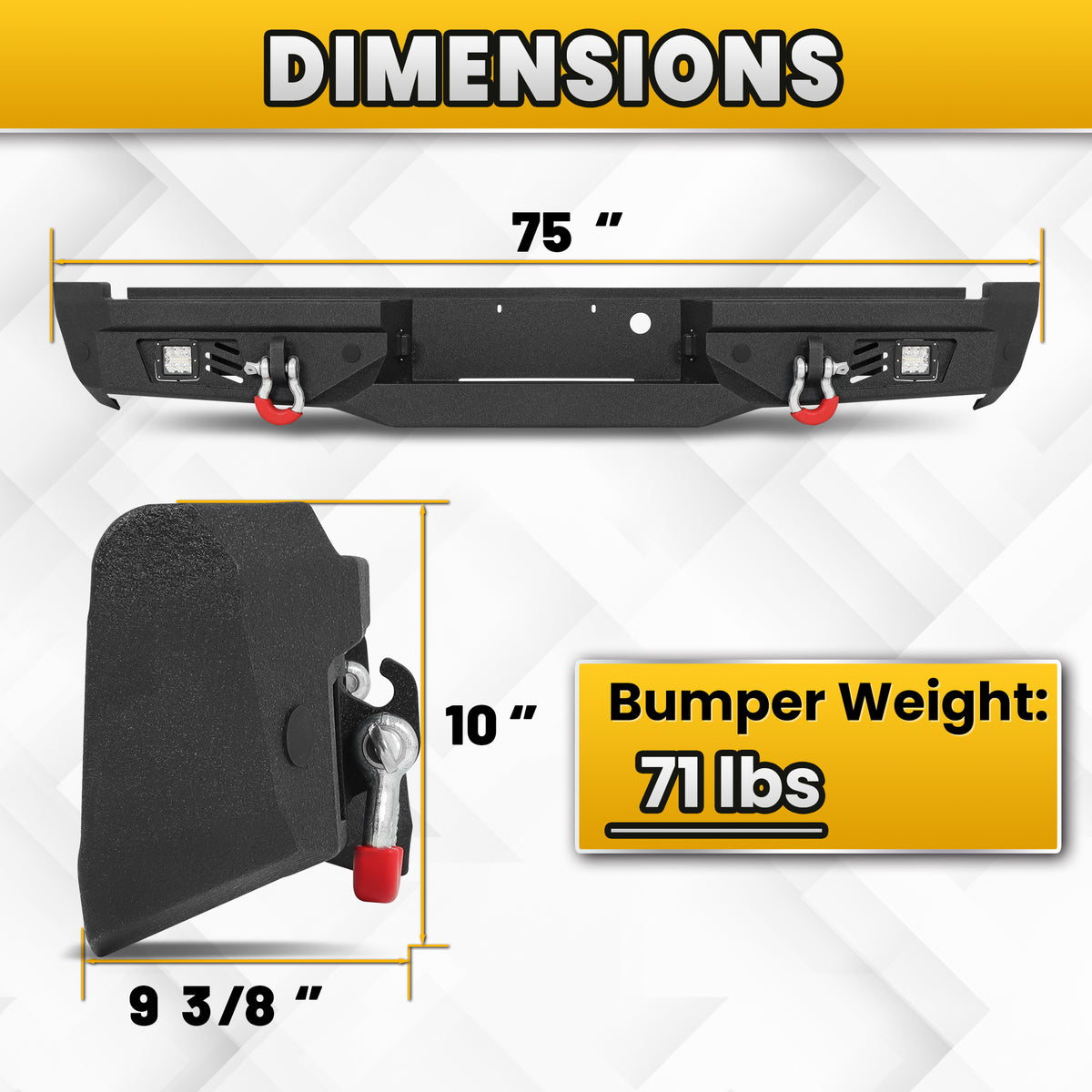 Ford F-150 15-17 (Excl. Raptor & EcoBoost) Rear Bumper|Bolt-On, No Drilling, Steel Work Truck, LED Lights & D-Rings