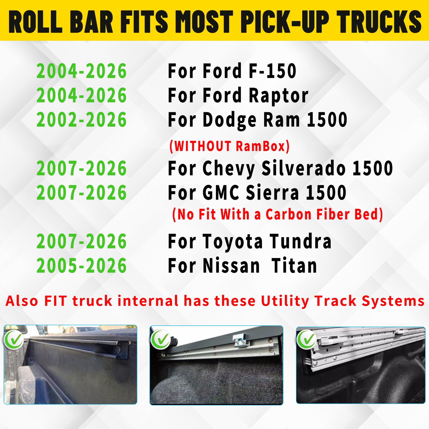 Truck Bed Roll Bar with Detachable Cargo Basket For Full-Size Truck