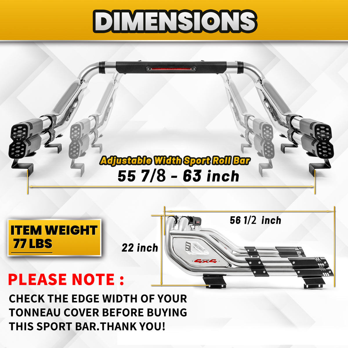 Heavy Duty Adiustable Stainless Steel Roll Bars